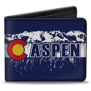 Bi-Fold Wallet - Colorado ASPEN Flag Snowy Mountains Weathered2 Blue White Red Yellows Bi-Fold Wallets Buckle-Down