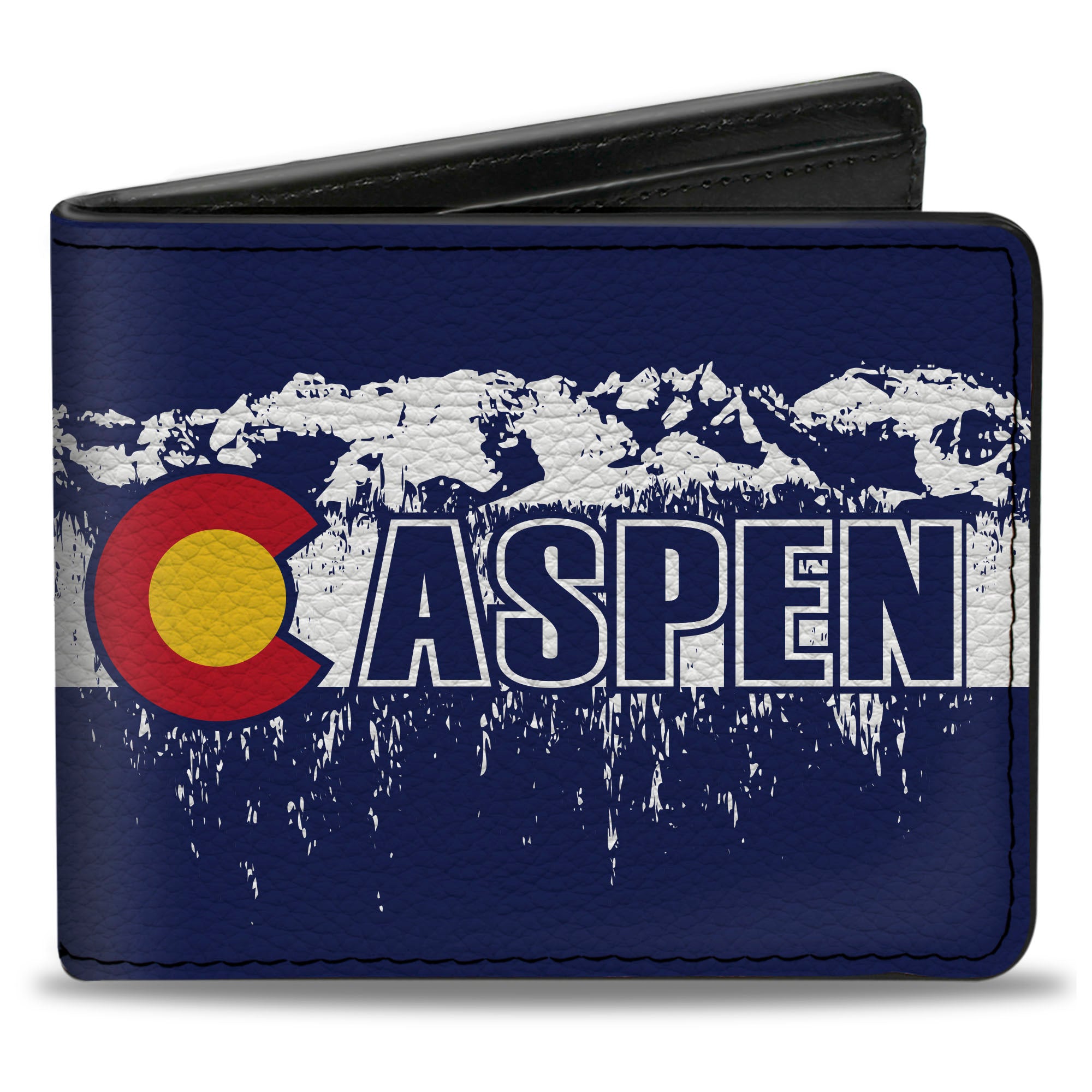 Bi-Fold Wallet - Colorado ASPEN Flag Snowy Mountains Weathered2 Blue White Red Yellows Bi-Fold Wallets Buckle-Down
