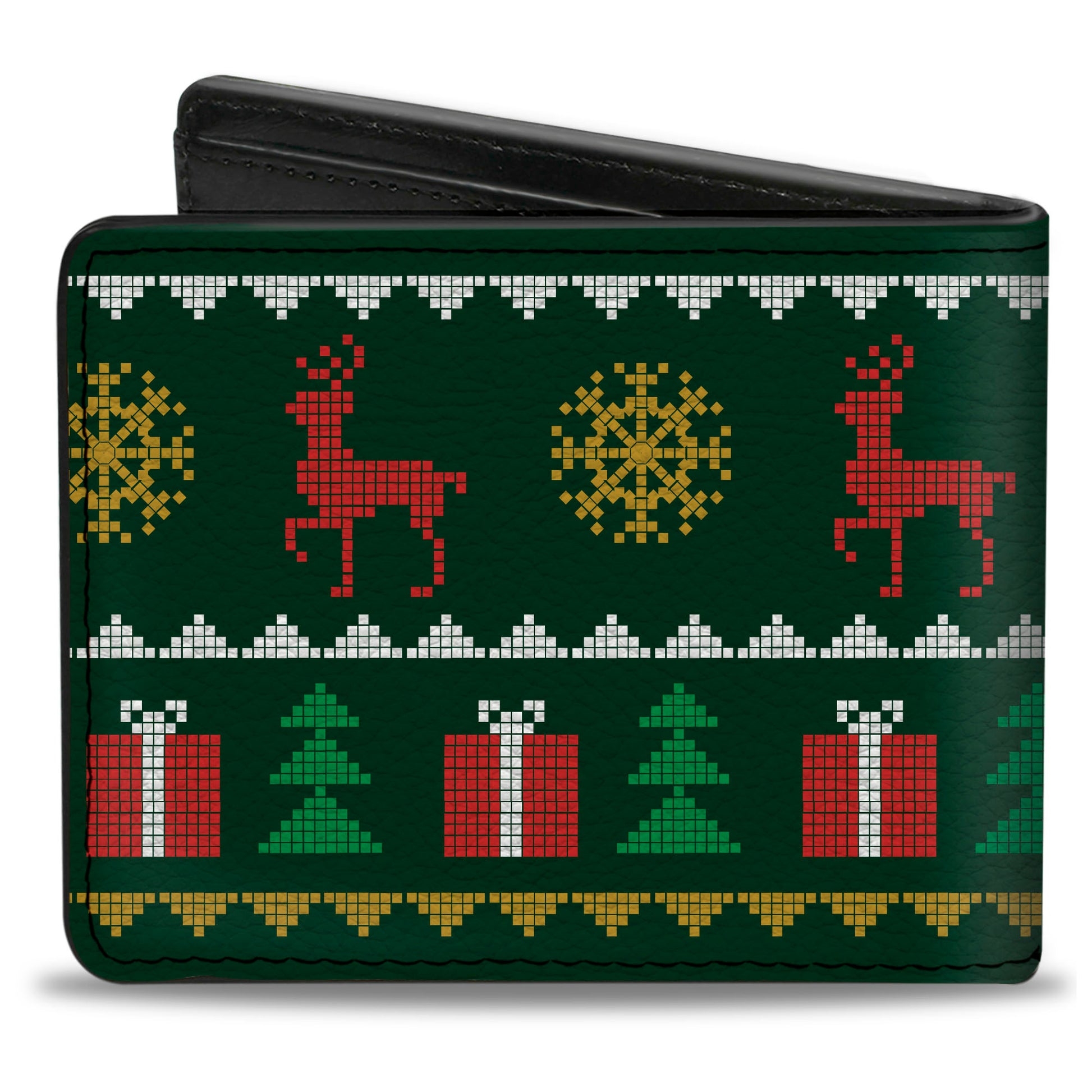 Bi-Fold Wallet - Christmas Sweater Stitch Green White Gold Red Bi-Fold Wallets Buckle-Down