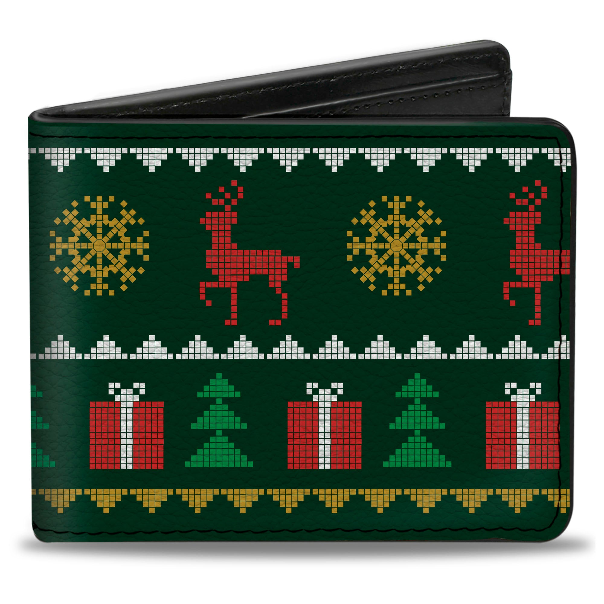 Bi-Fold Wallet - Christmas Sweater Stitch Green White Gold Red Bi-Fold Wallets Buckle-Down