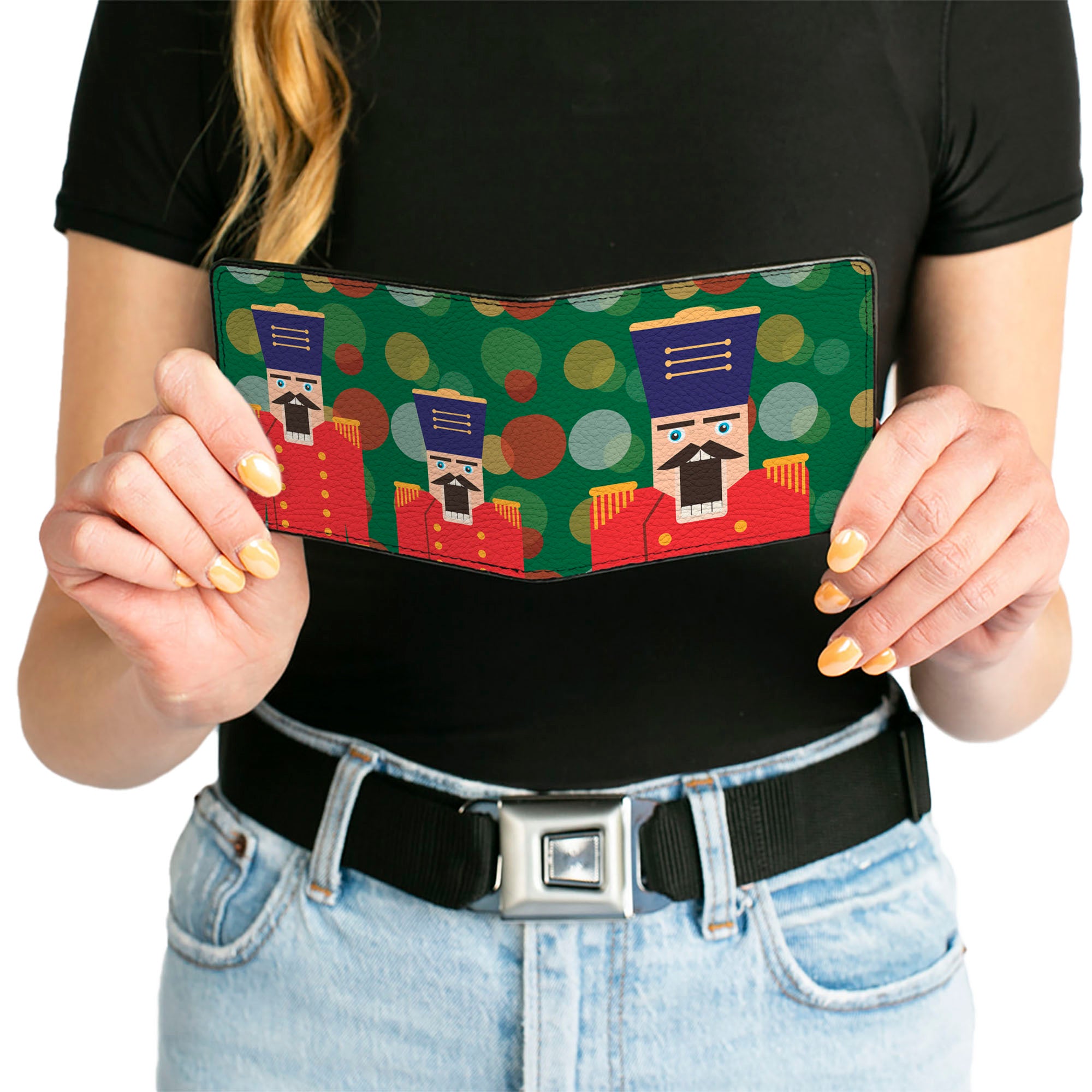 Bi-Fold Wallet - Christmas Nutcracker Polka Dots Greens Gold Red Bi-Fold Wallets Buckle-Down