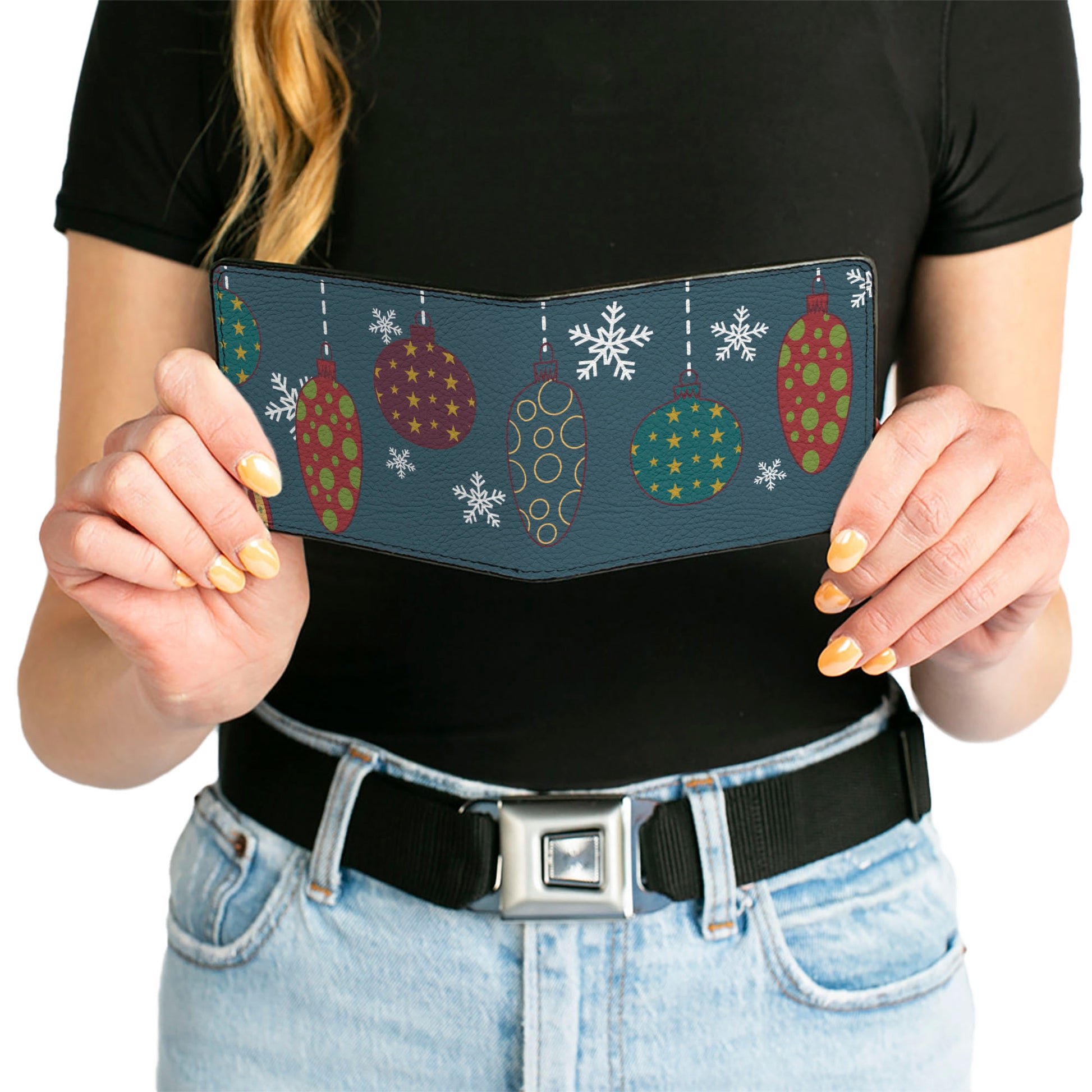 Bi-Fold Wallet - Christmas Ornaments Snowflakes Blue White Multi Color Bi-Fold Wallets Buckle-Down