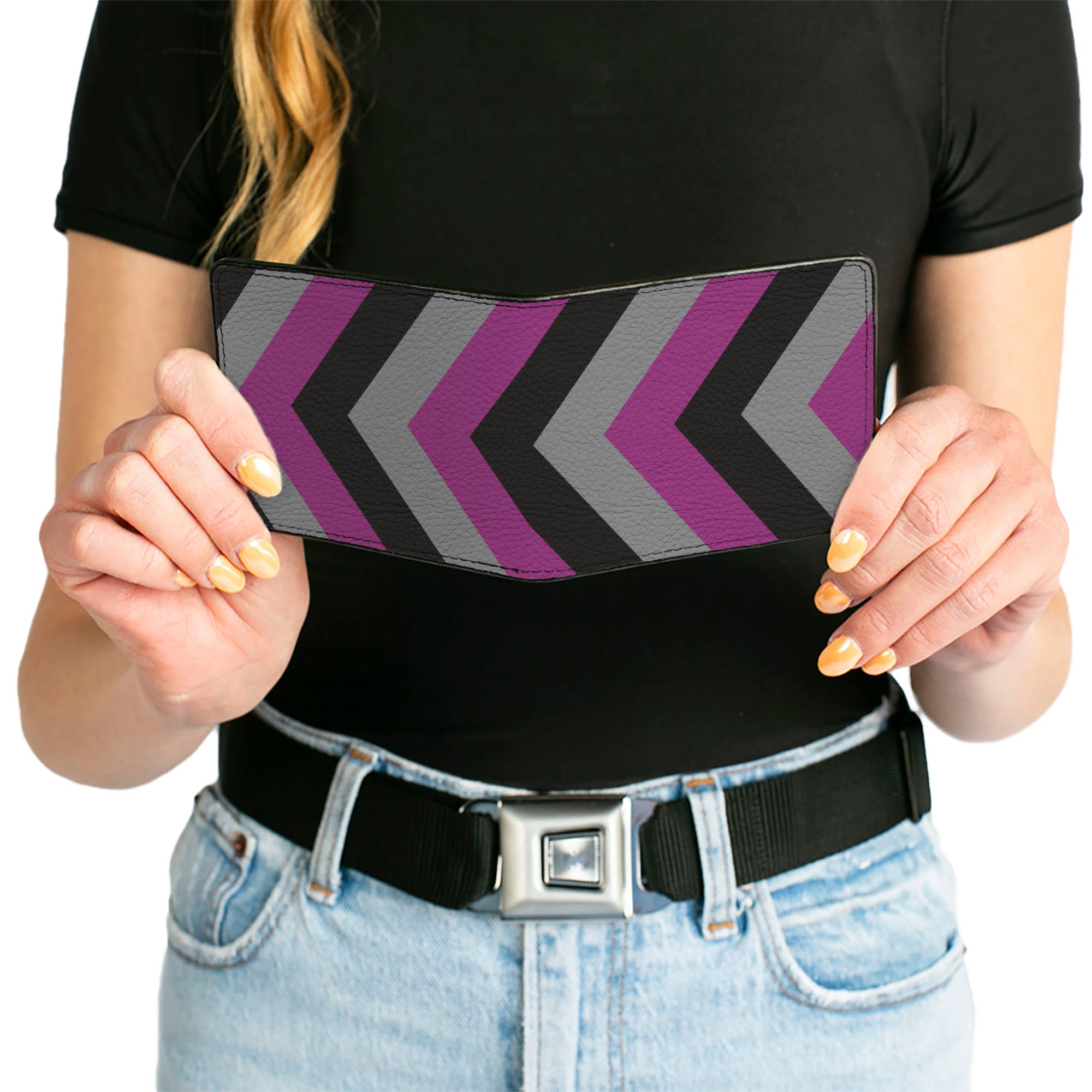 Bi-Fold Wallet - Chevron Purple Black Gray Bi-Fold Wallets Buckle-Down
