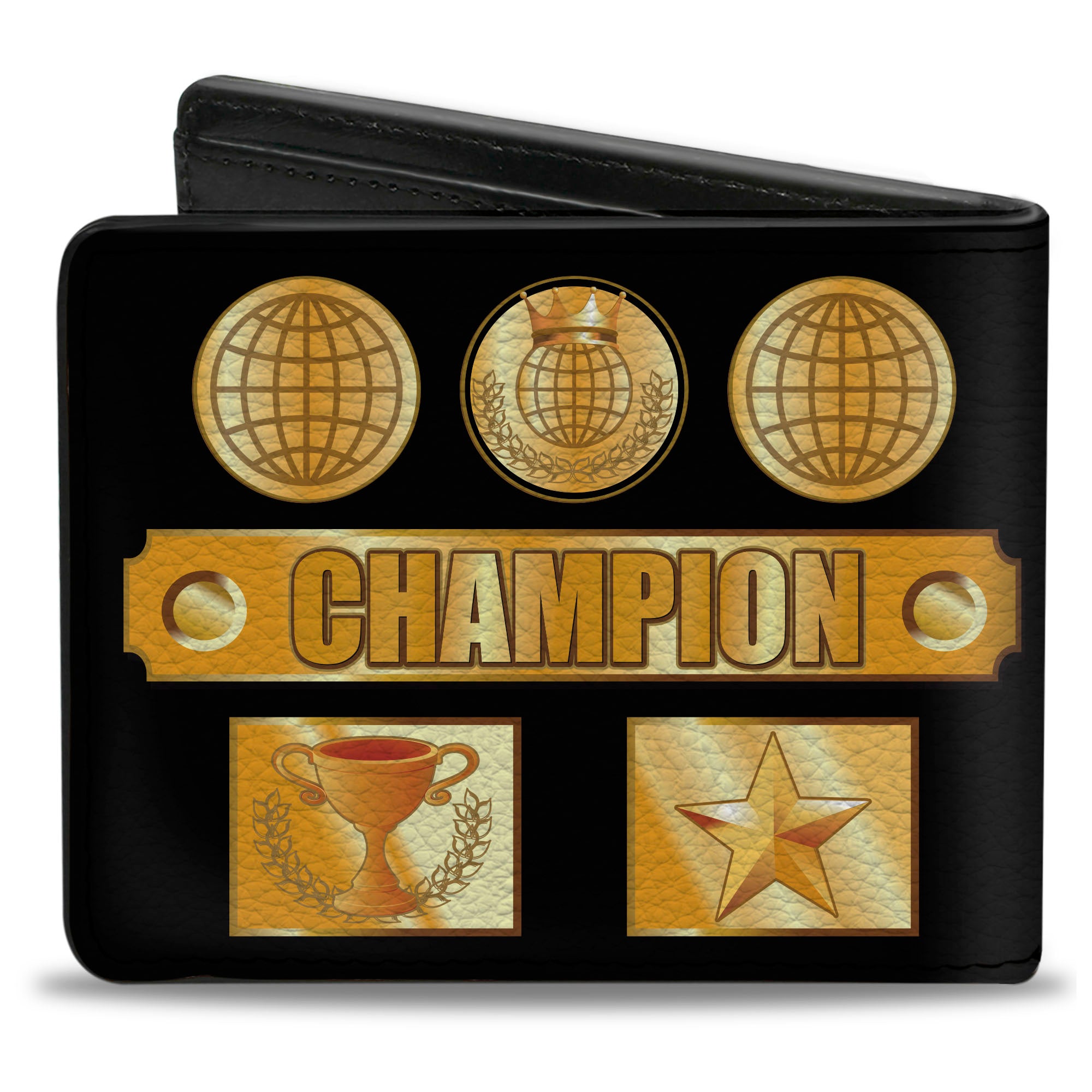 Bi-Fold Wallet - CHAMPION Belt Icons Black Golds Bi-Fold Wallets Buckle-Down