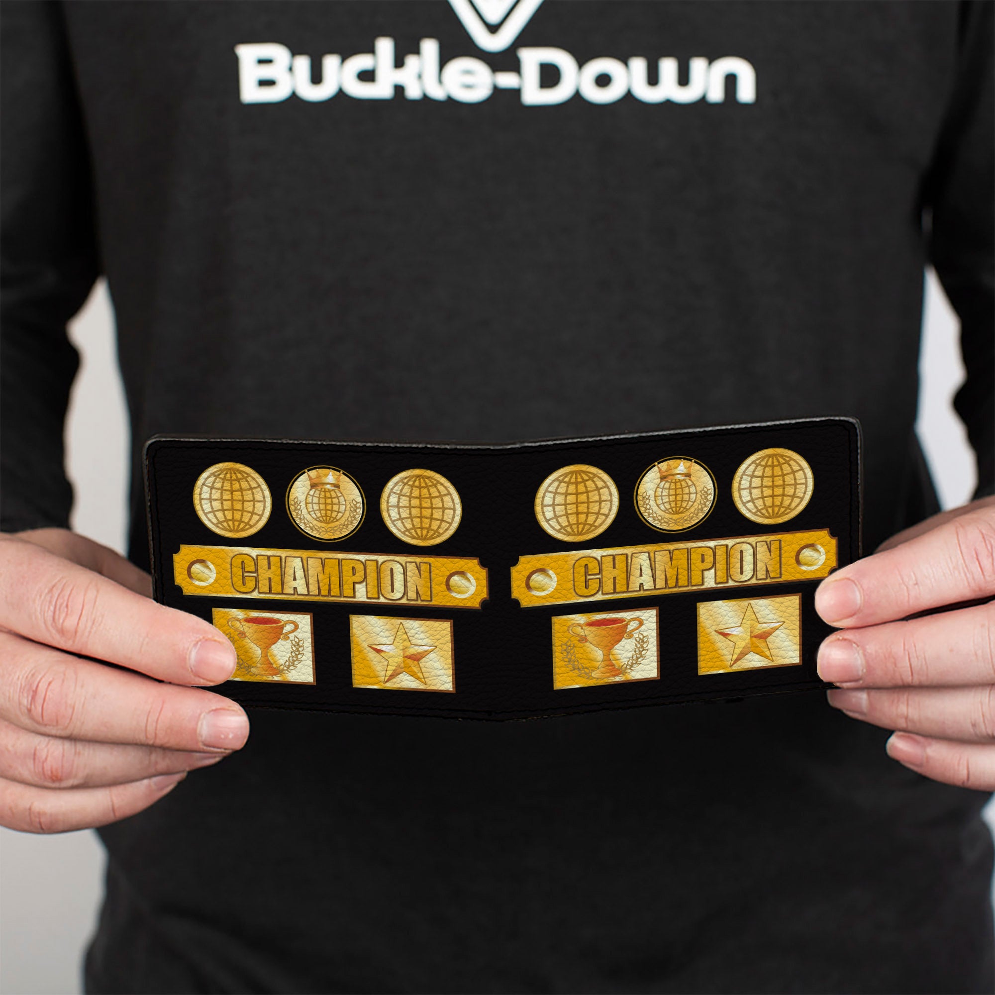 Bi-Fold Wallet - CHAMPION Belt Icons Black Golds Bi-Fold Wallets Buckle-Down