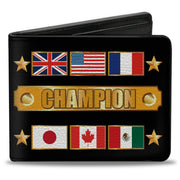 Bi-Fold Wallet - CHAMPION Belt Flags Stars Black Golds Bi-Fold Wallets Buckle-Down