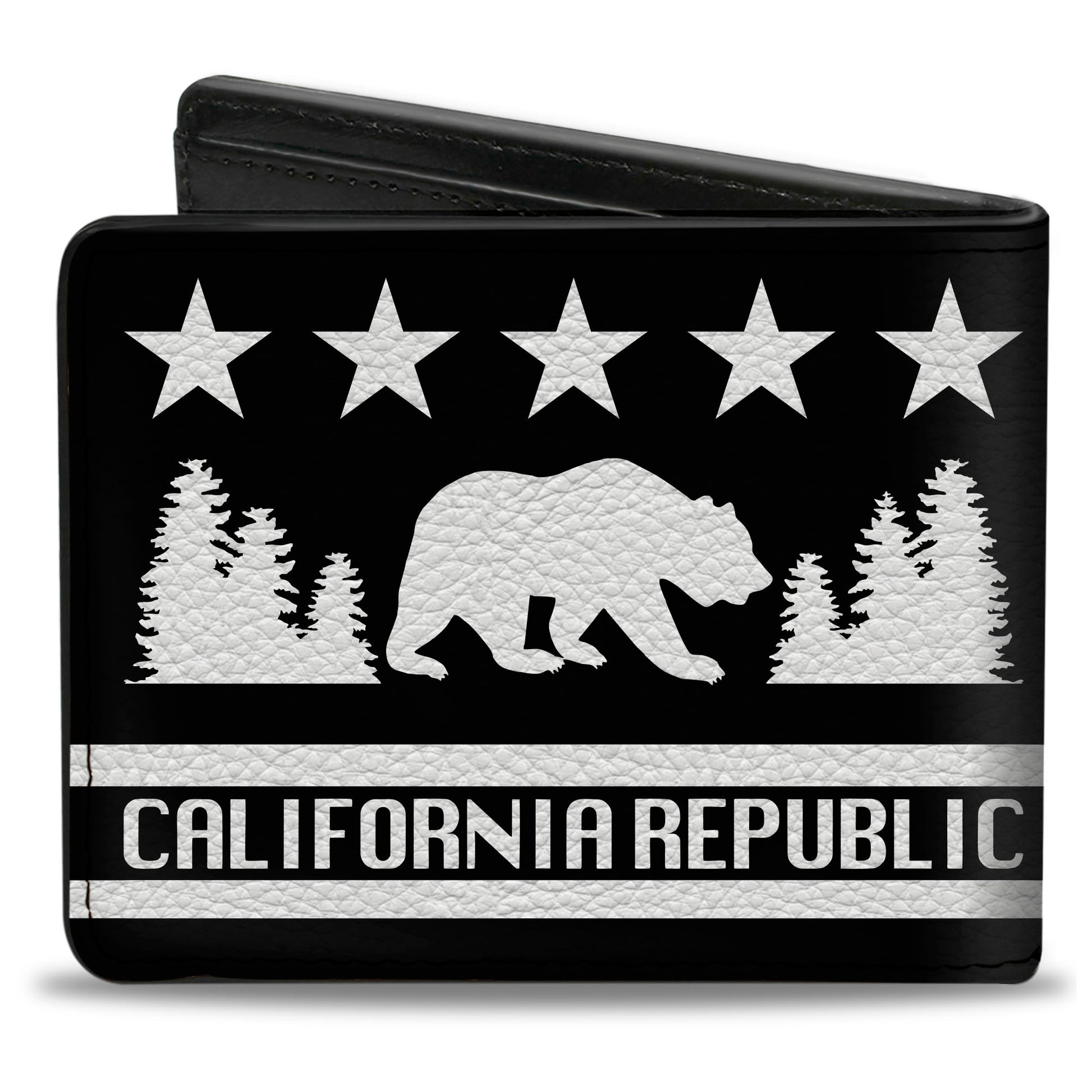 Bi-Fold Wallet - CALIFORNIA REPUBLIC Bear Stars Silhouette Black White Bi-Fold Wallets Buckle-Down