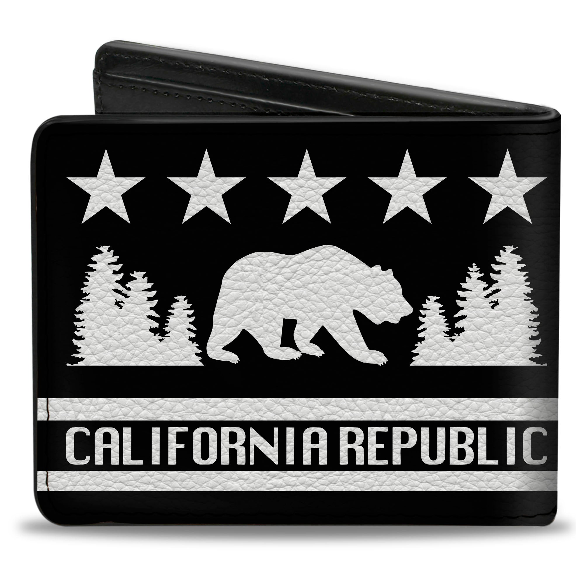 Bi-Fold Wallet - CALIFORNIA REPUBLIC Bear Stars Silhouette Black White Bi-Fold Wallets Buckle-Down
