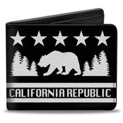 Bi-Fold Wallet - CALIFORNIA REPUBLIC Bear Stars Silhouette Black White Bi-Fold Wallets Buckle-Down