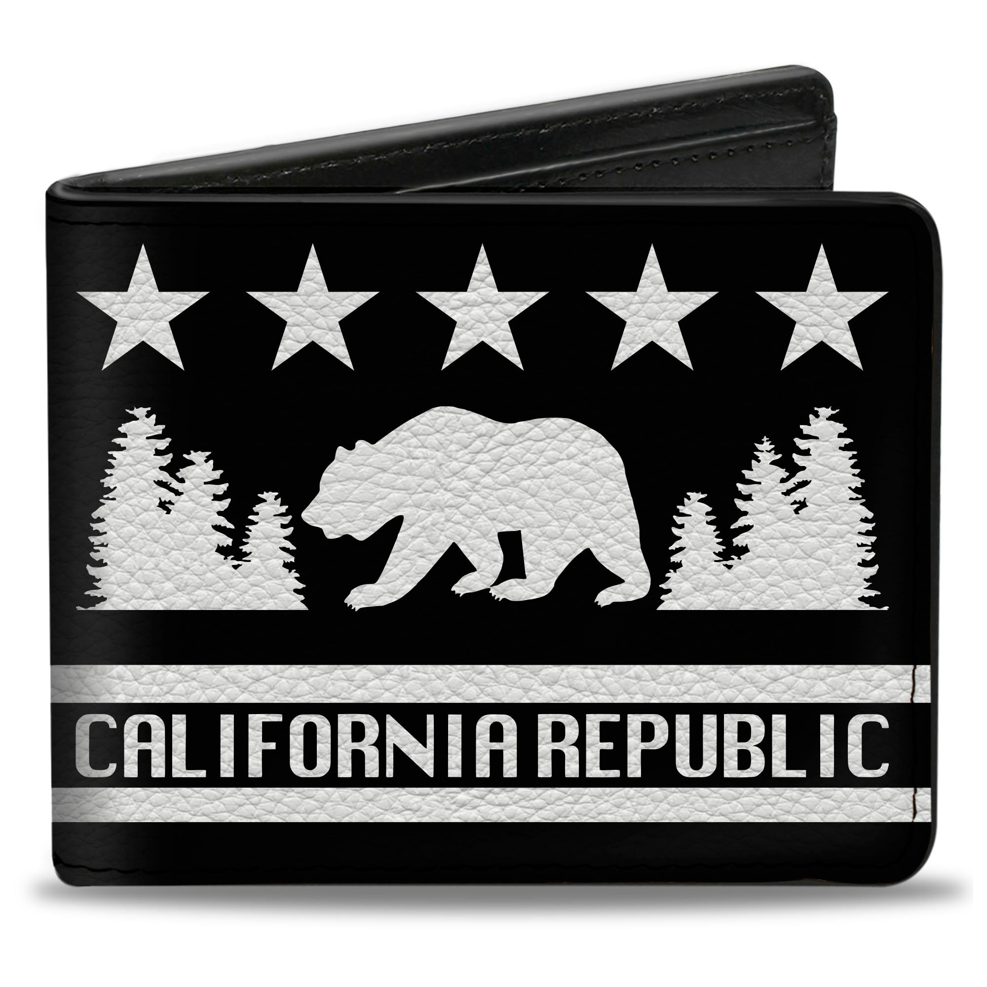 Bi-Fold Wallet - CALIFORNIA REPUBLIC Bear Stars Silhouette Black White Bi-Fold Wallets Buckle-Down