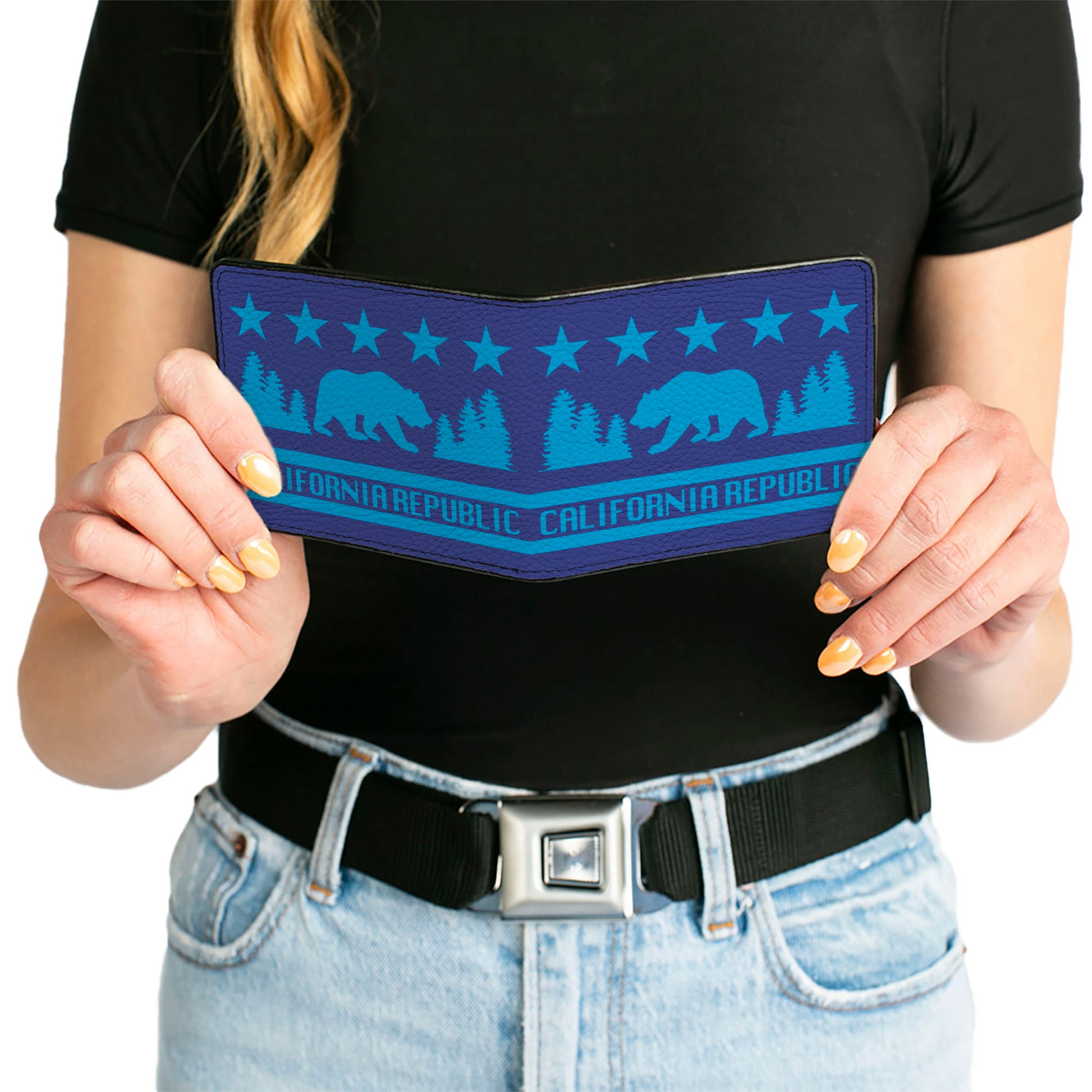 Bi-Fold Wallet - CALIFORNIA REPUBLIC Bear Stars Silhouette Blues Bi-Fold Wallets Buckle-Down