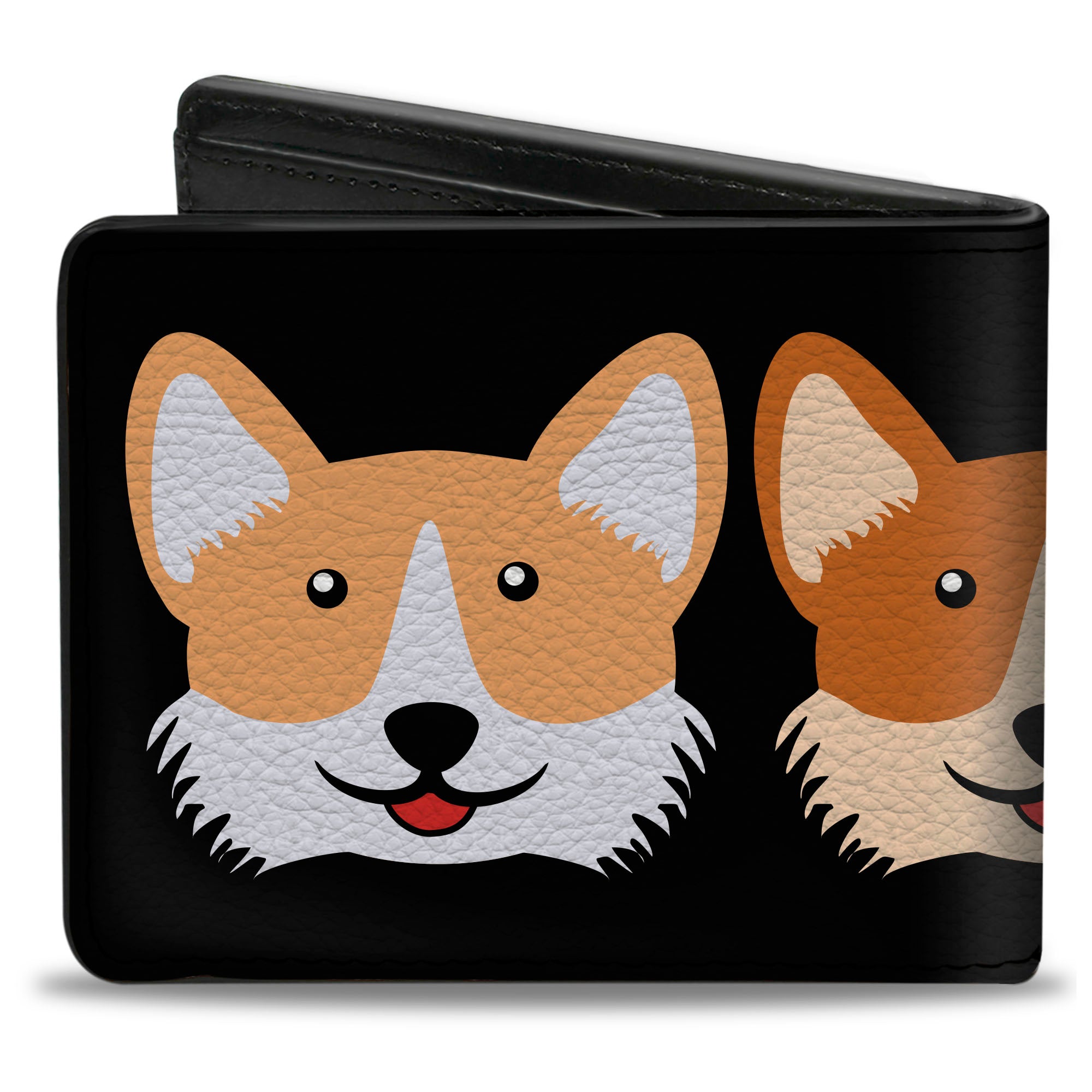 Bi-Fold Wallet - Corgi 3-Faces Black Bi-Fold Wallets Buckle-Down