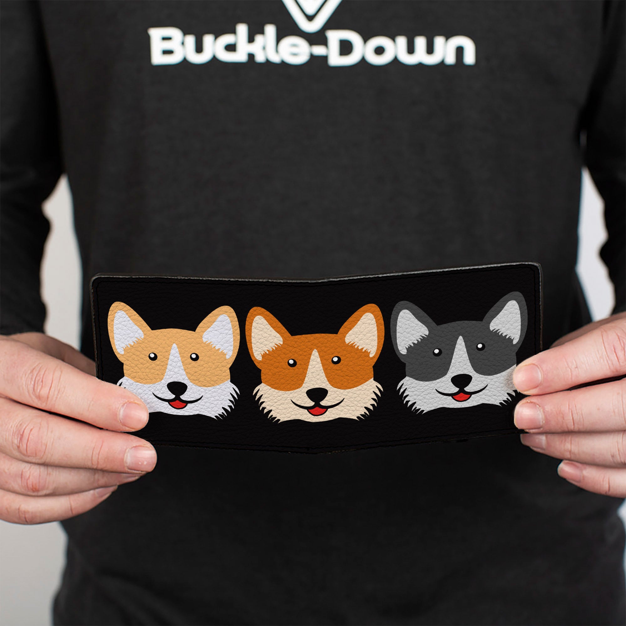 Bi-Fold Wallet - Corgi 3-Faces Black Bi-Fold Wallets Buckle-Down