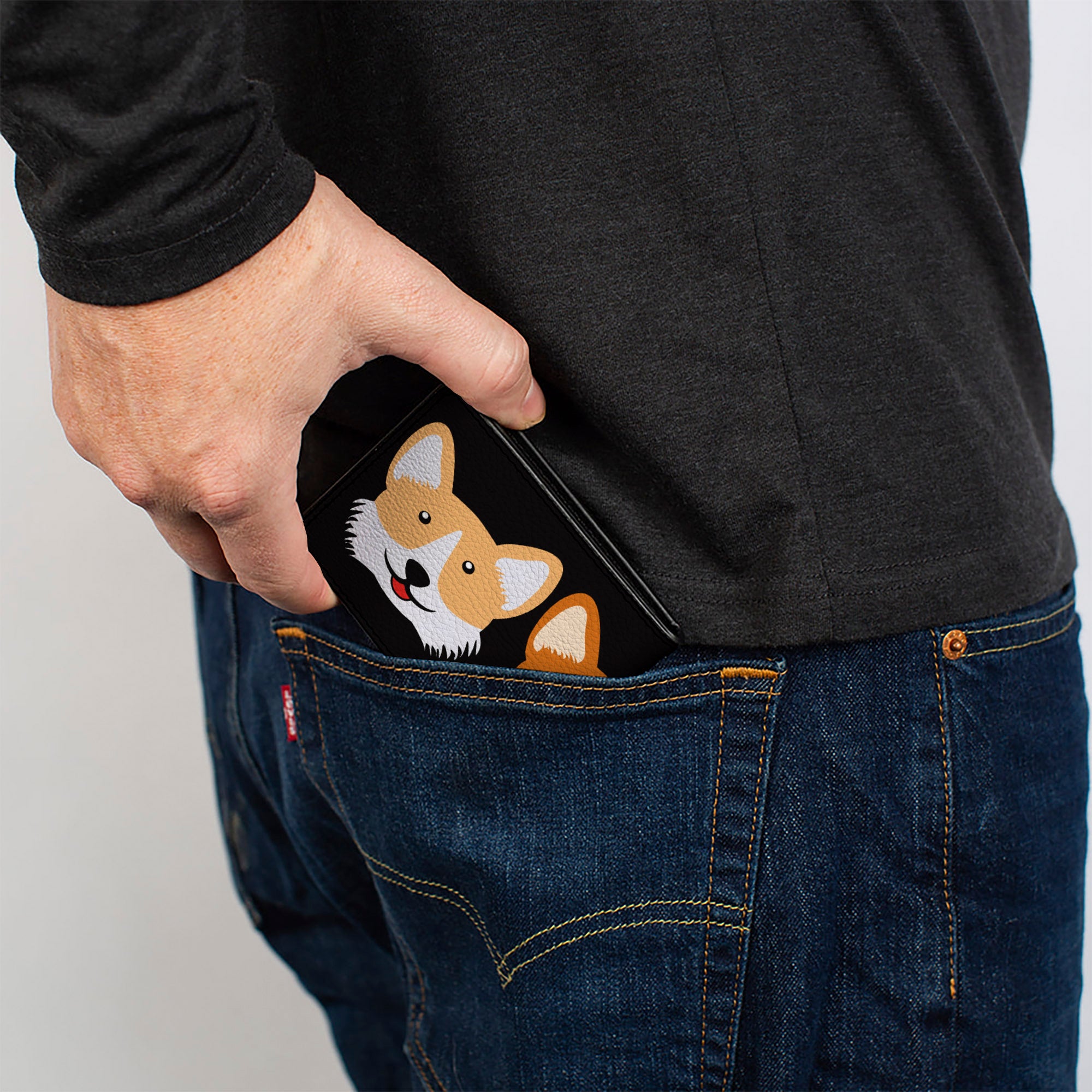 Bi-Fold Wallet - Corgi 3-Faces Black Bi-Fold Wallets Buckle-Down