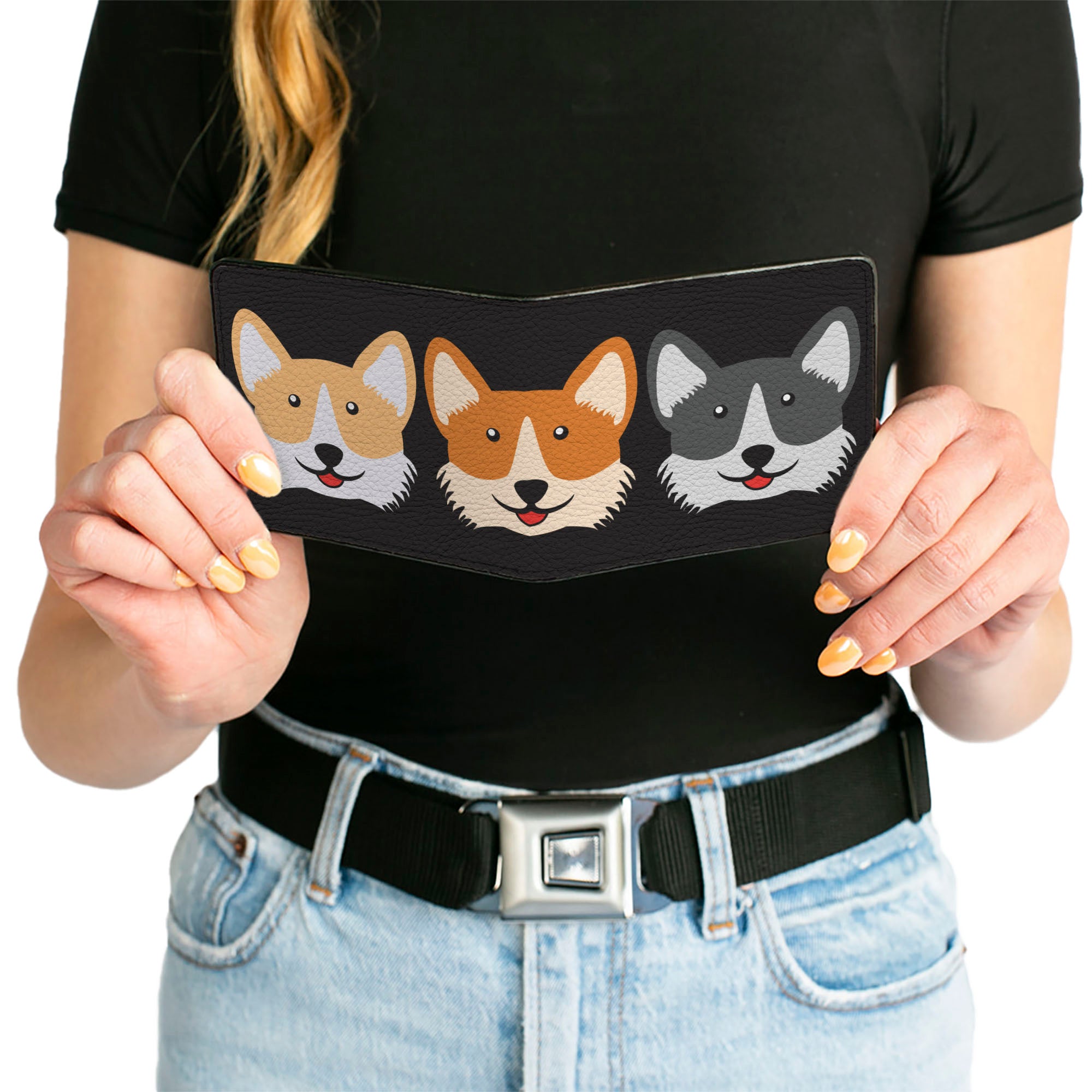 Bi-Fold Wallet - Corgi 3-Faces Black Bi-Fold Wallets Buckle-Down