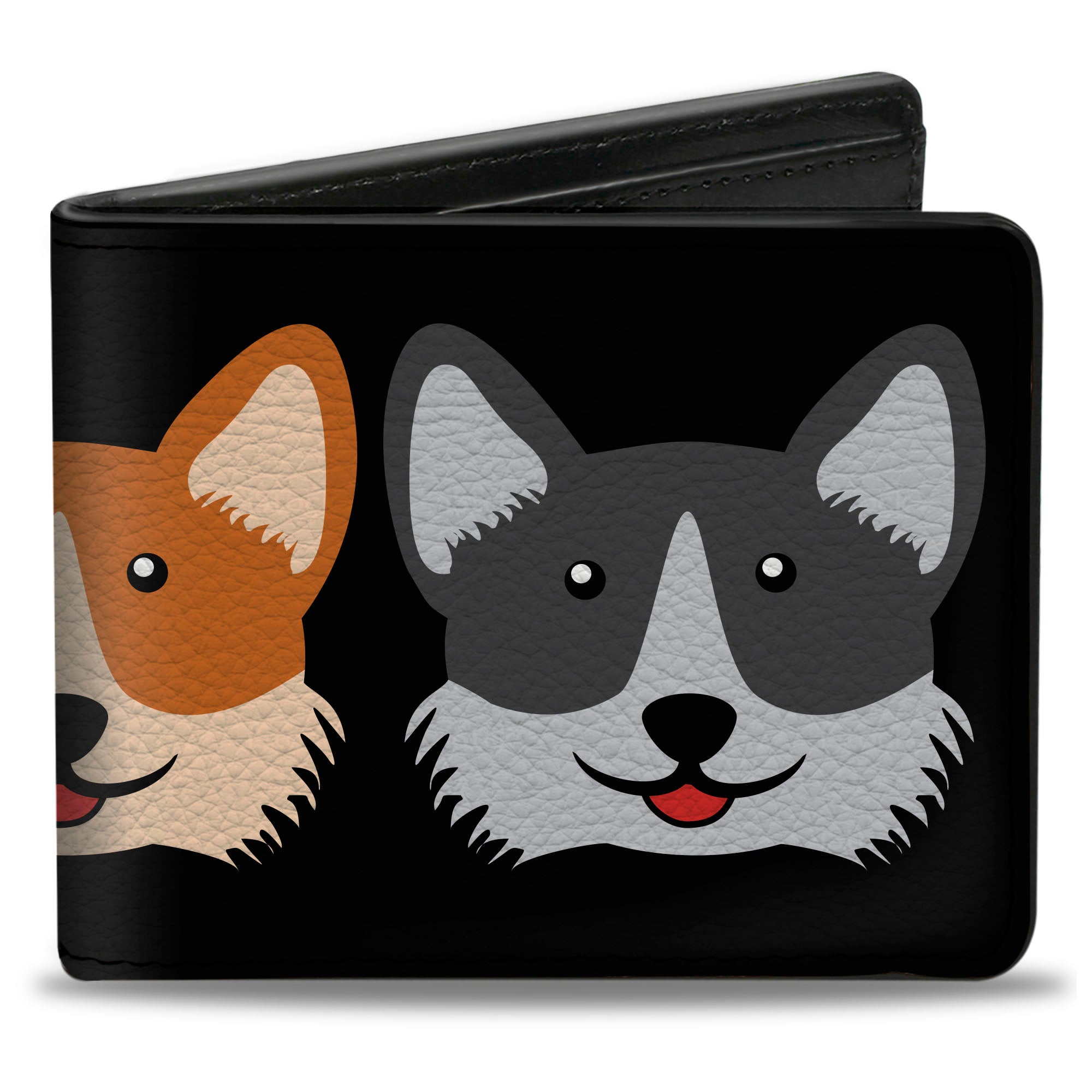 Bi-Fold Wallet - Corgi 3-Faces Black Bi-Fold Wallets Buckle-Down