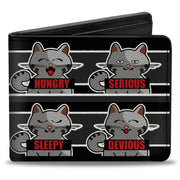 Bi-Fold Wallet - Cat 6-Mood Poses Stripe Black White Grays Bi-Fold Wallets Buckle-Down