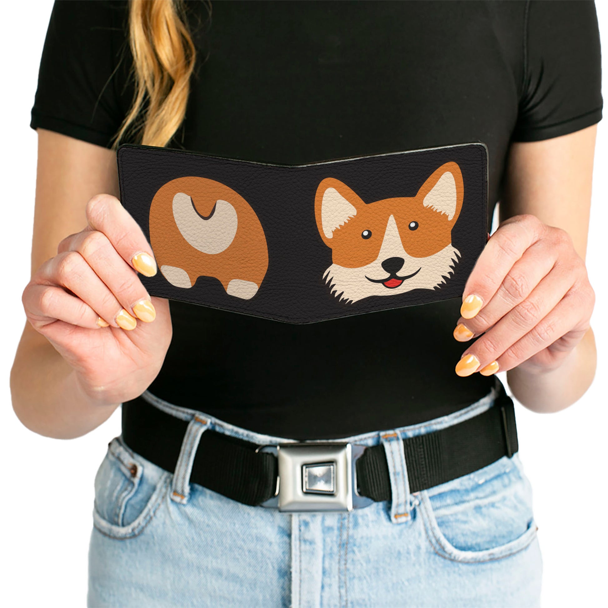 Bi-Fold Wallet - Corgi Face Rump Black Bi-Fold Wallets Buckle-Down