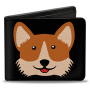 Bi-Fold Wallet - Corgi Face Rump Black Bi-Fold Wallets Buckle-Down