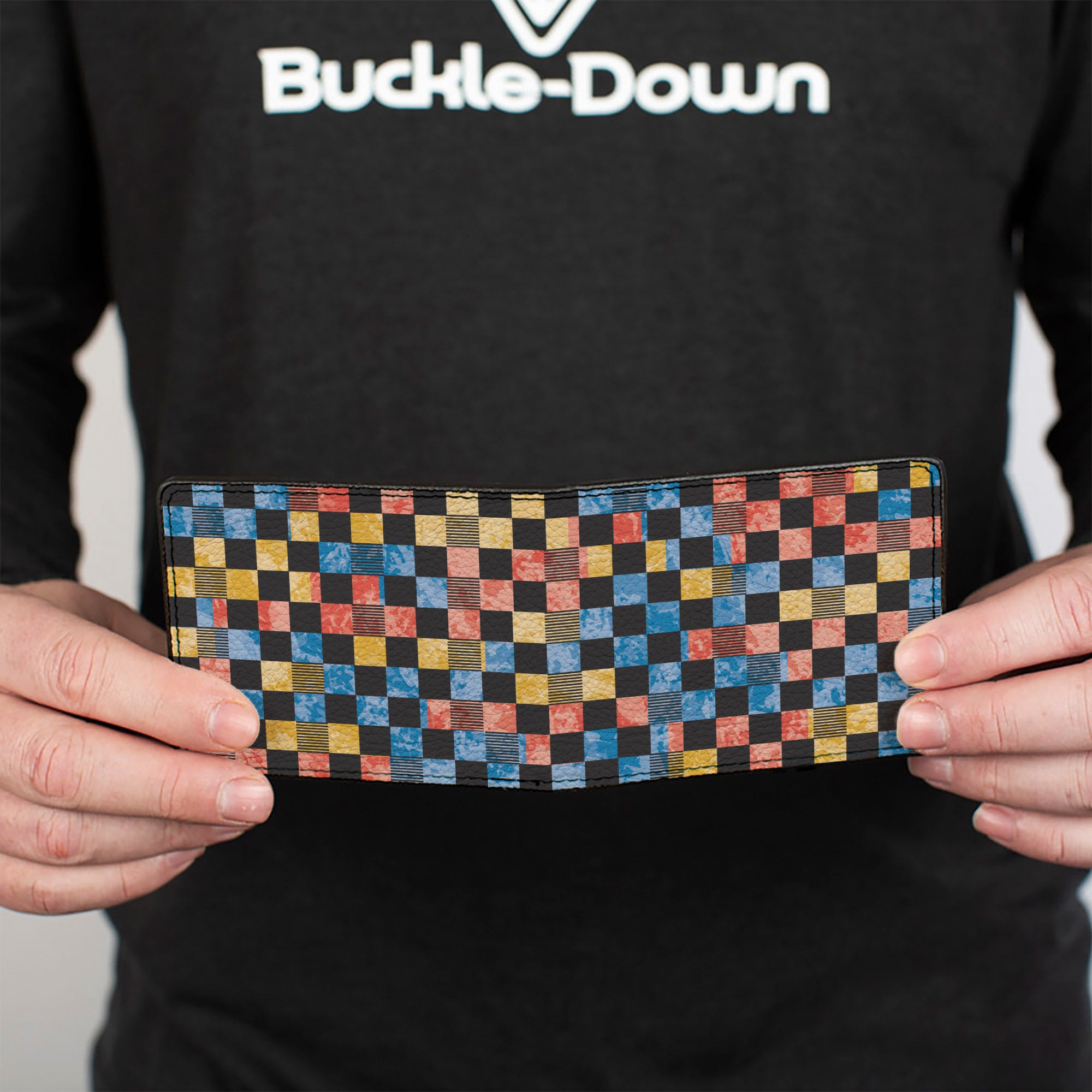 Bi-Fold Wallet - Checkers Distressed Multi Color Black Bi-Fold Wallets Buckle-Down