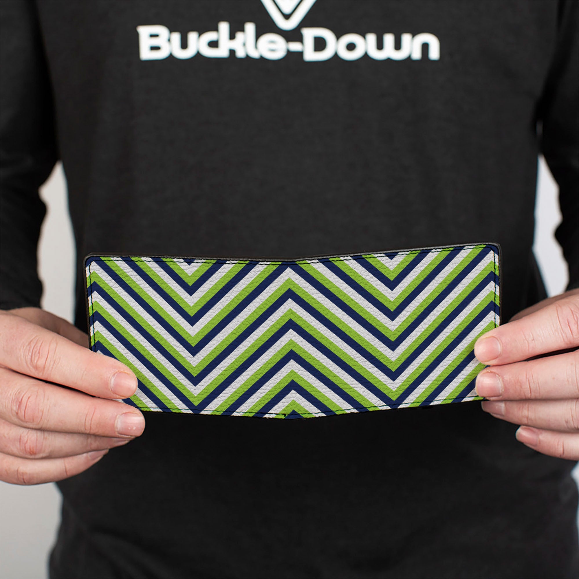 Bi-Fold Wallet - Chevron Stripe White Neon Green Navy Bi-Fold Wallets Buckle-Down