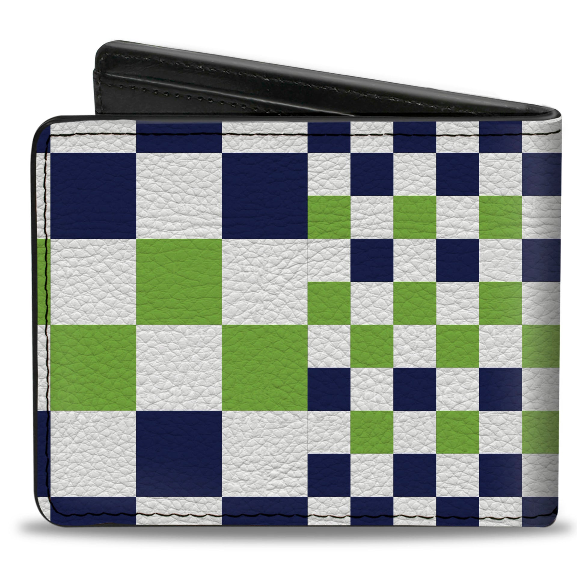 Bi-Fold Wallet - Checker Blocks White Navy Neon Green Bi-Fold Wallets Buckle-Down