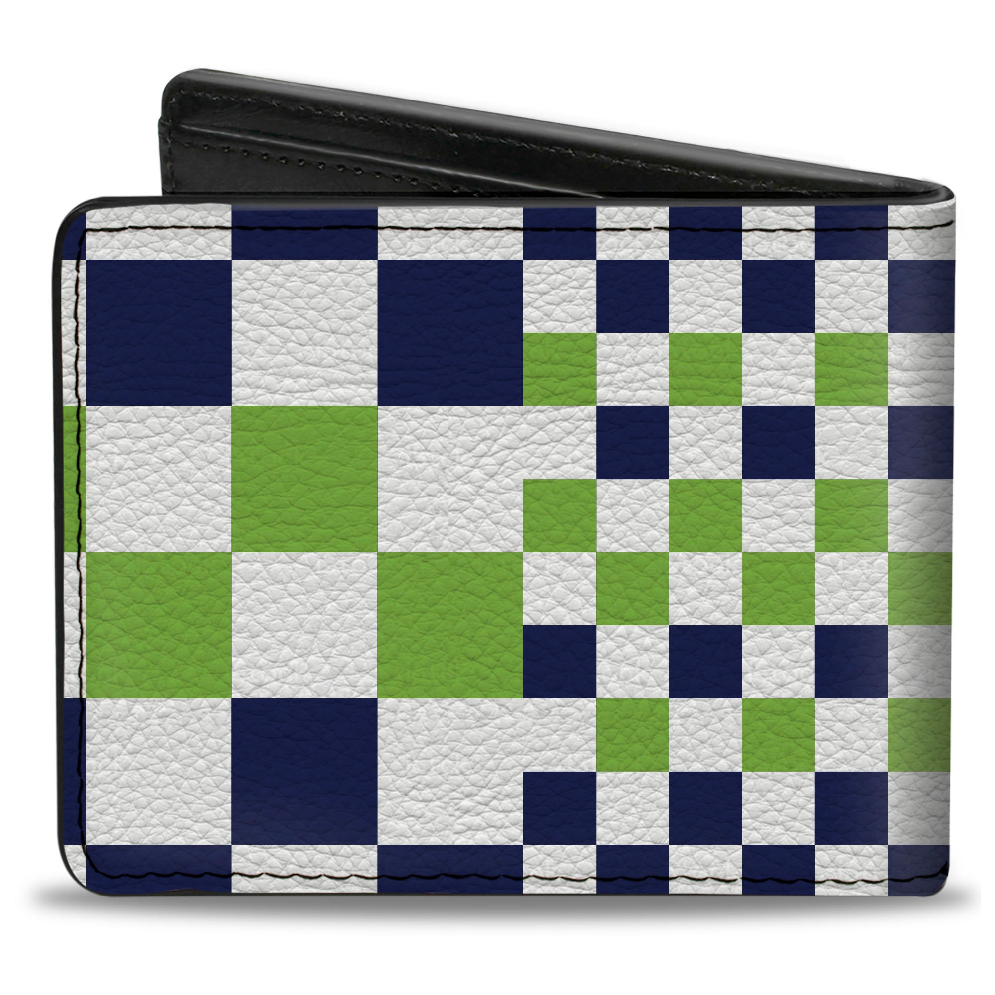 Bi-Fold Wallet - Checker Blocks White Navy Neon Green Bi-Fold Wallets Buckle-Down