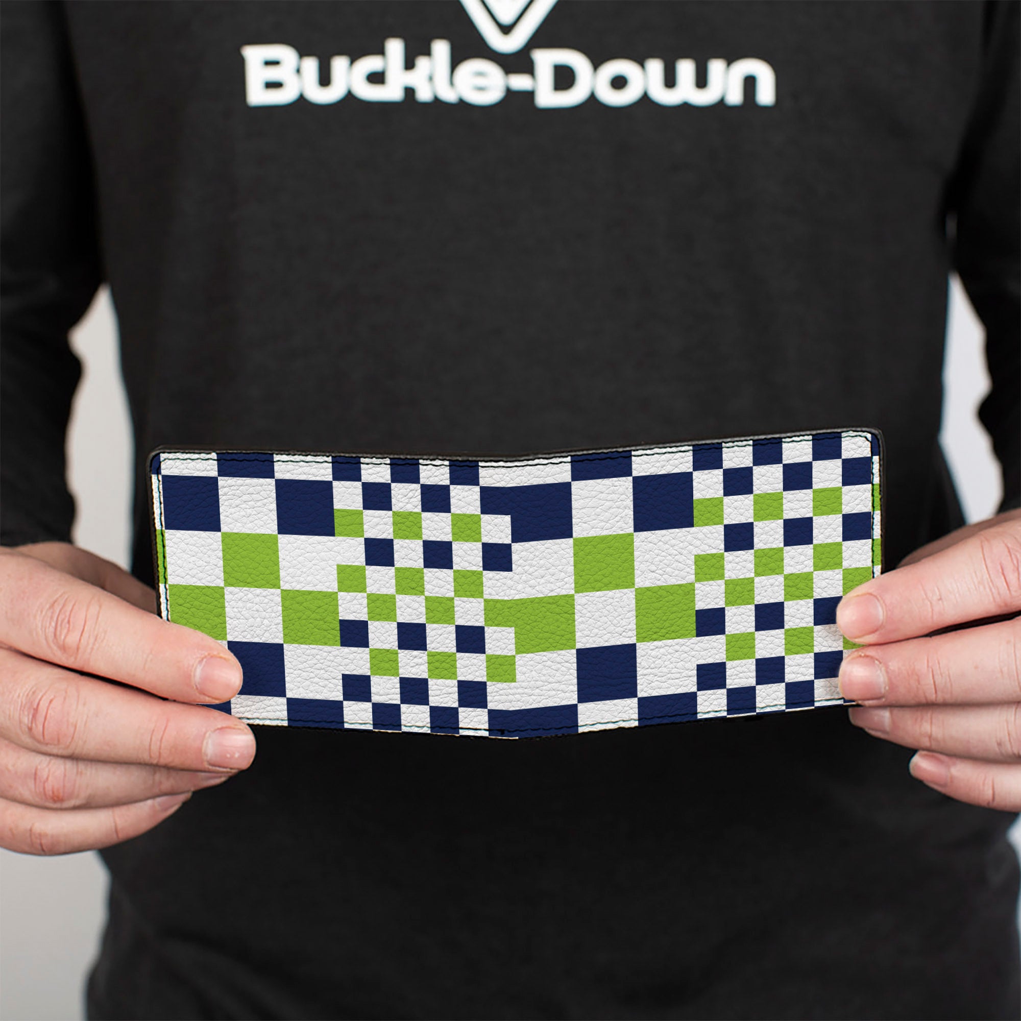 Bi-Fold Wallet - Checker Blocks White Navy Neon Green Bi-Fold Wallets Buckle-Down