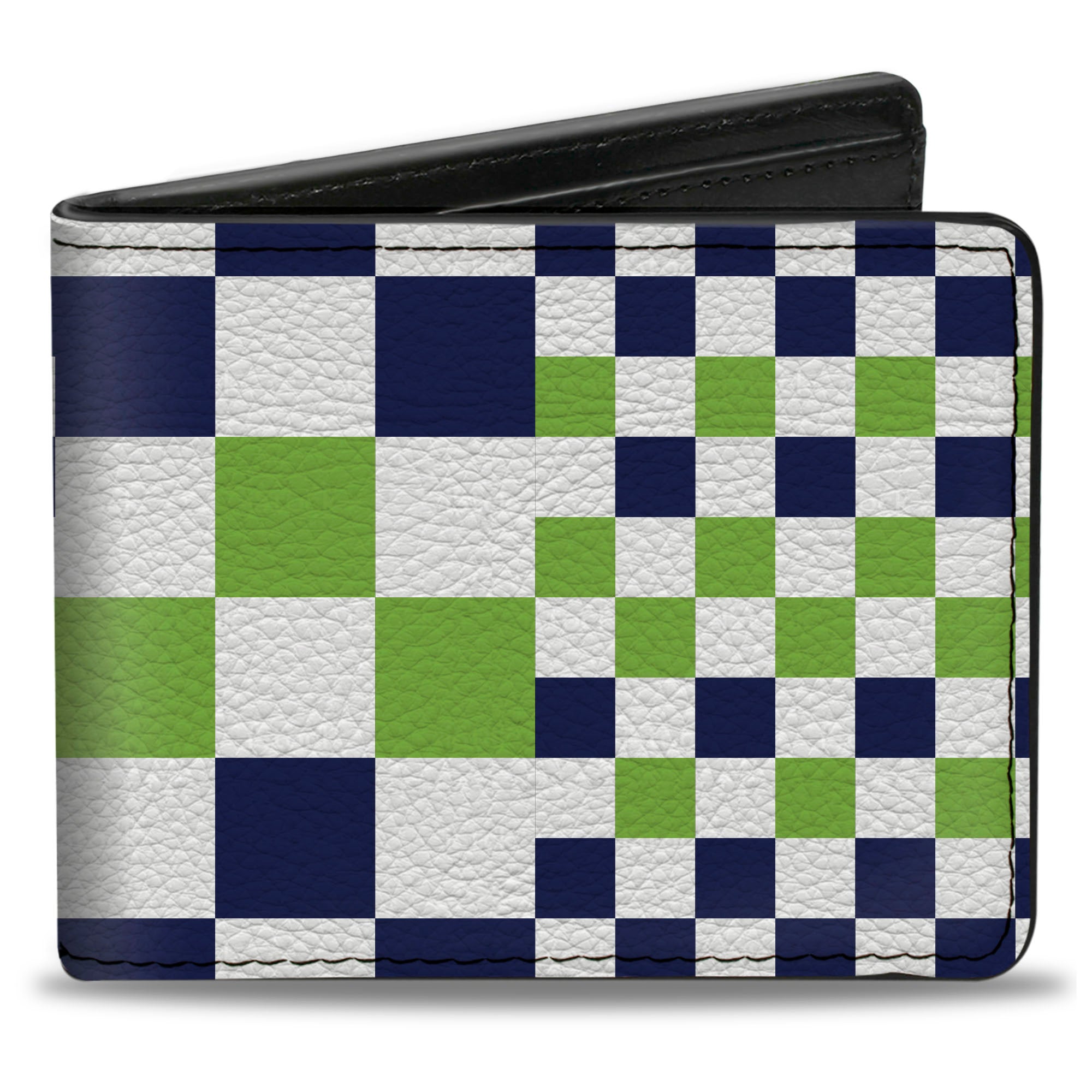 Bi-Fold Wallet - Checker Blocks White Navy Neon Green Bi-Fold Wallets Buckle-Down