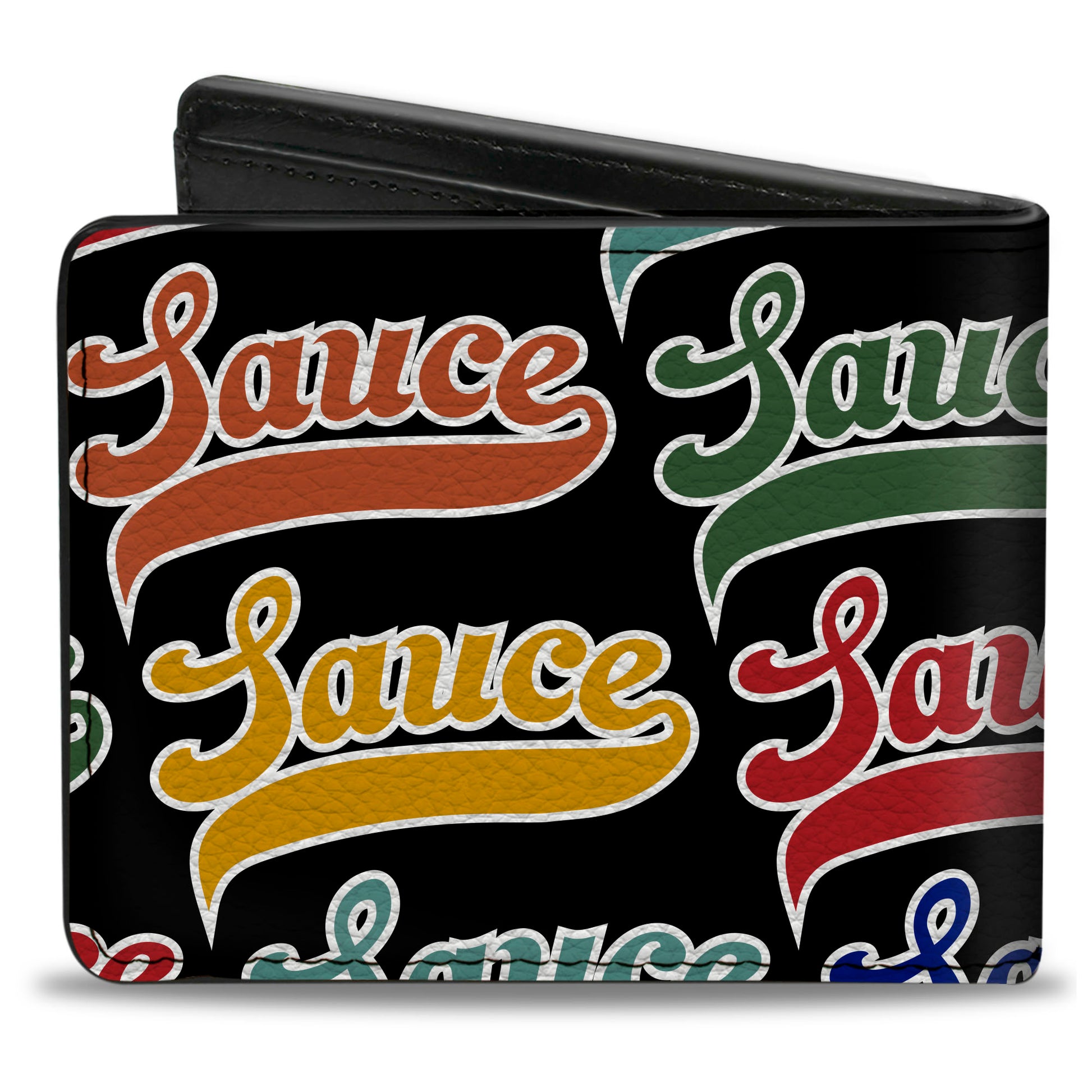 Bi-Fold Wallet - SAUCE Baseball Script Black/Multi Color Bi-Fold Wallets Buckle-Down