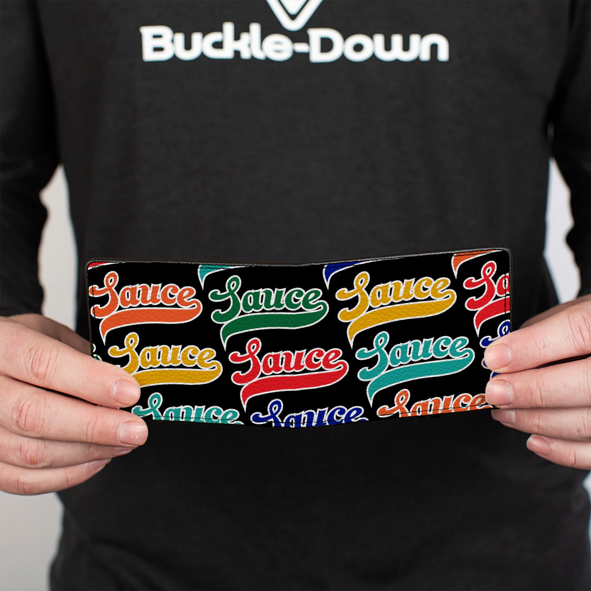 Bi-Fold Wallet - SAUCE Baseball Script Black/Multi Color Bi-Fold Wallets Buckle-Down