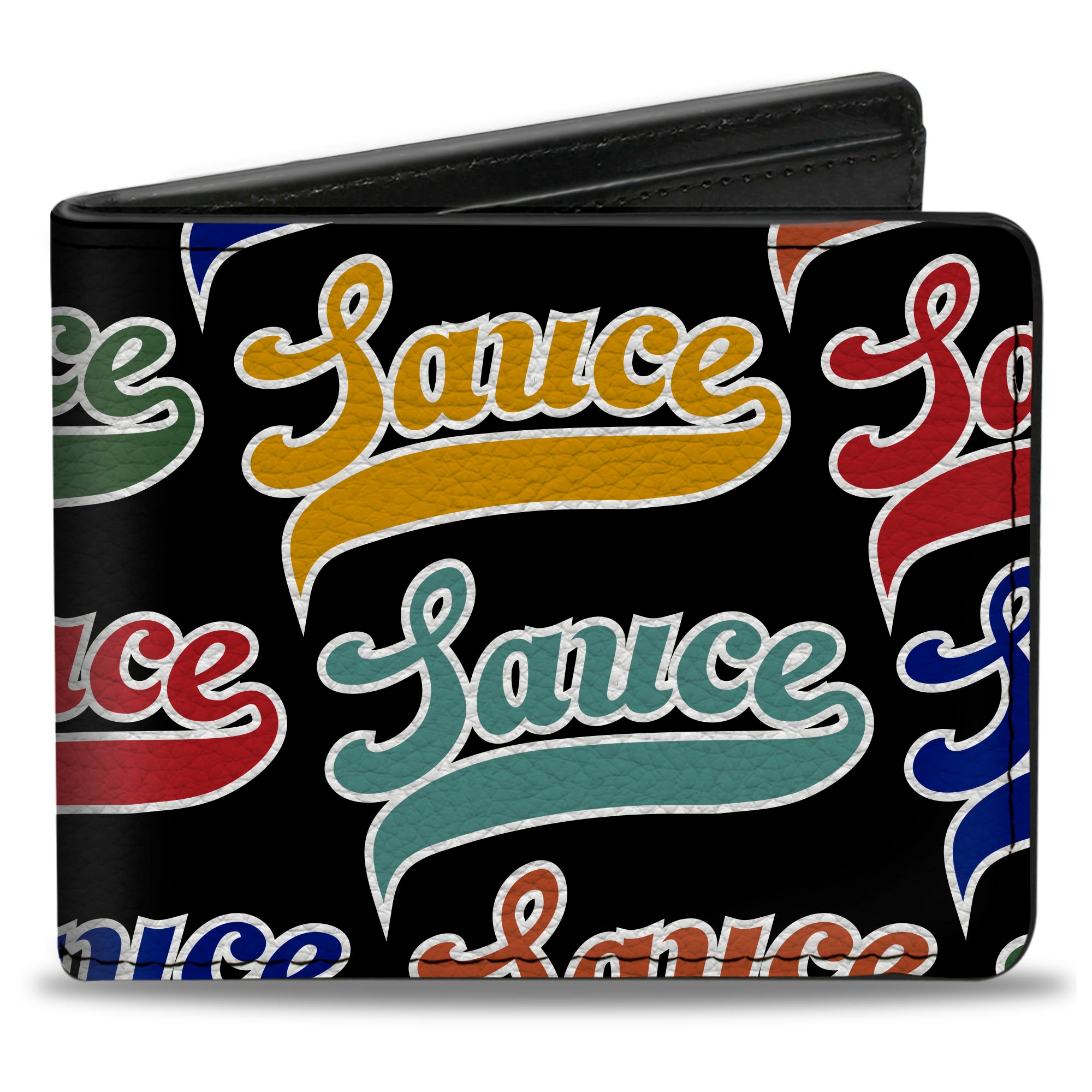 Bi-Fold Wallet - SAUCE Baseball Script Black/Multi Color Bi-Fold Wallets Buckle-Down