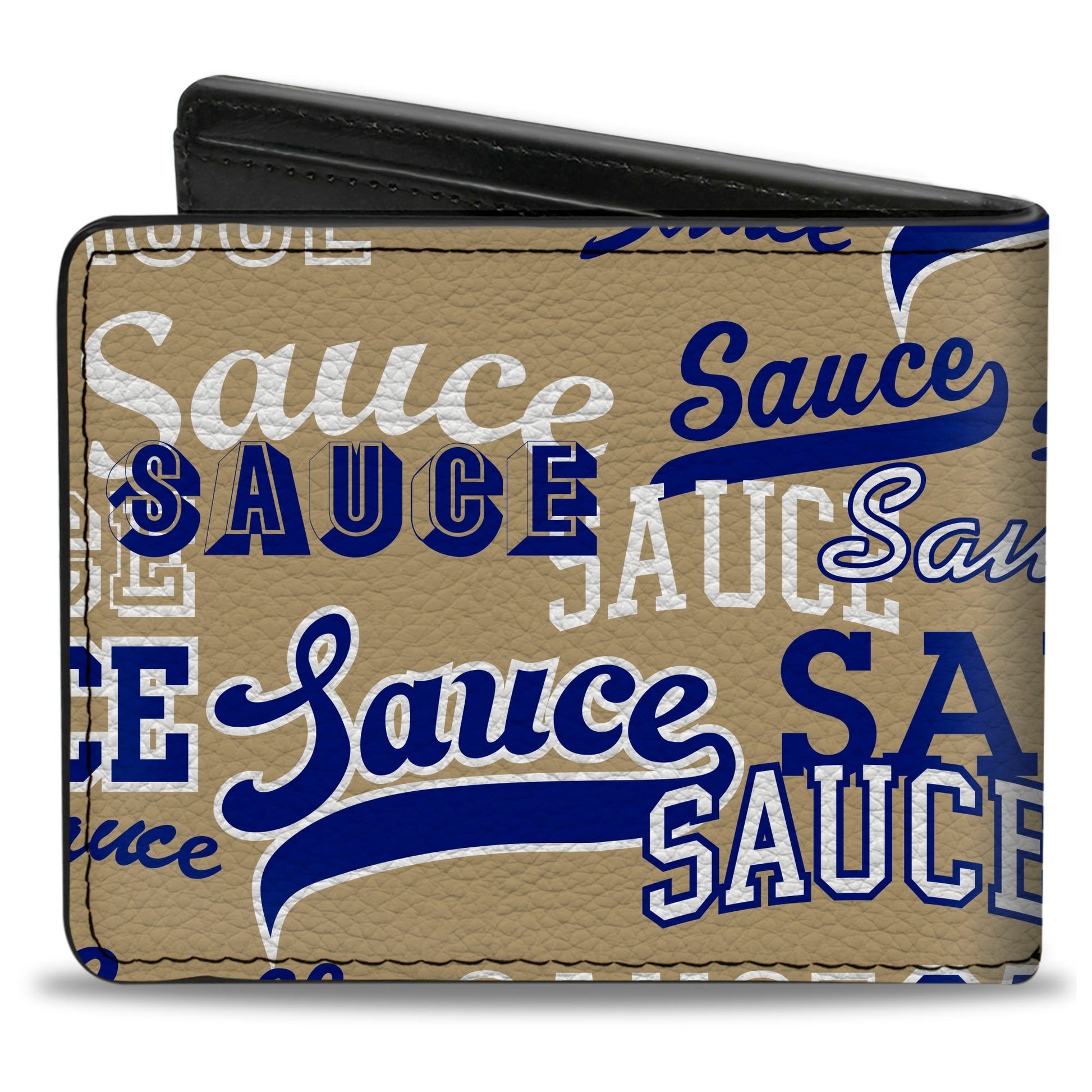 Bi-Fold Wallet - SAUCE Typography Collage Tan/White/Blue Bi-Fold Wallets Buckle-Down
