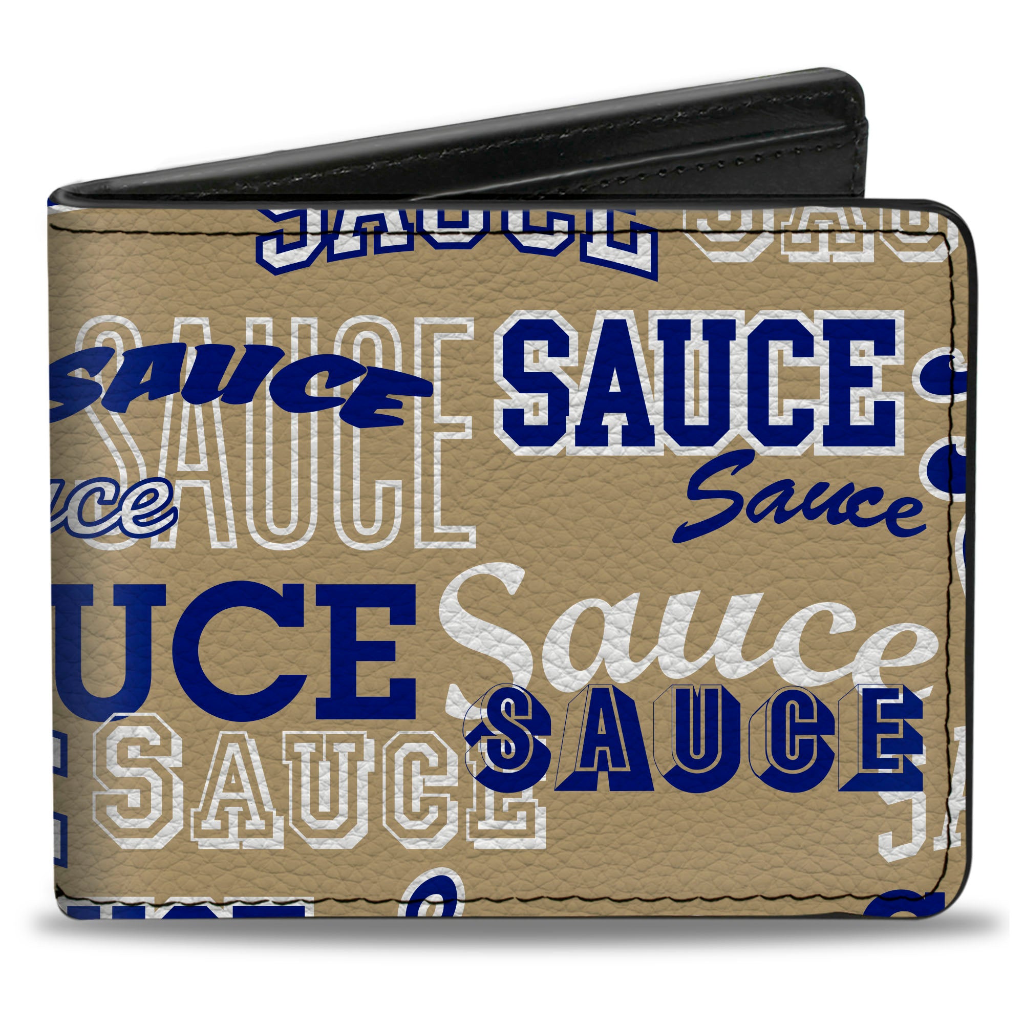 Bi-Fold Wallet - SAUCE Typography Collage Tan/White/Blue Bi-Fold Wallets Buckle-Down