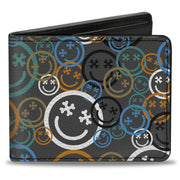 Bi-Fold Wallet - Smiley Face Crossbones Stacked Gray/Multi Color Bi-Fold Wallets Buckle-Down