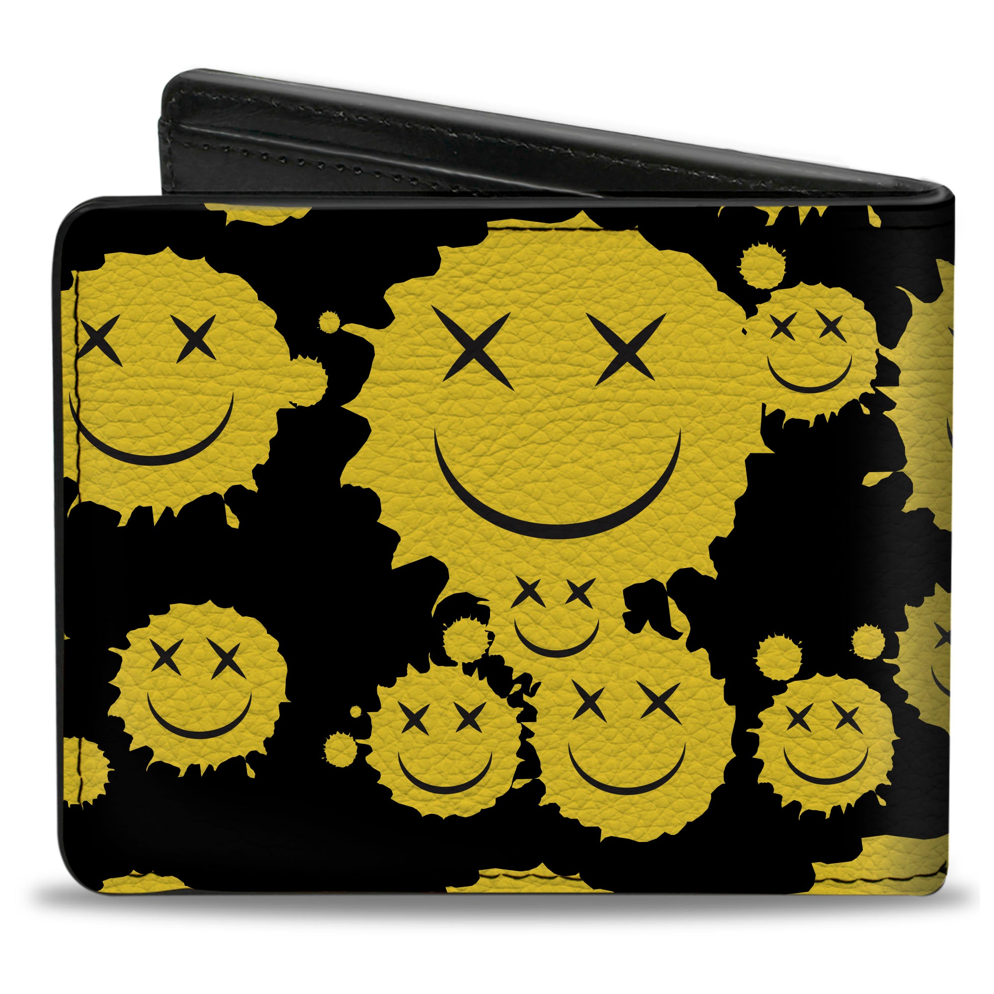 Bi-Fold Wallet - Smiley Face Splatter Scattered Black/Yellow Bi-Fold Wallets Buckle-Down
