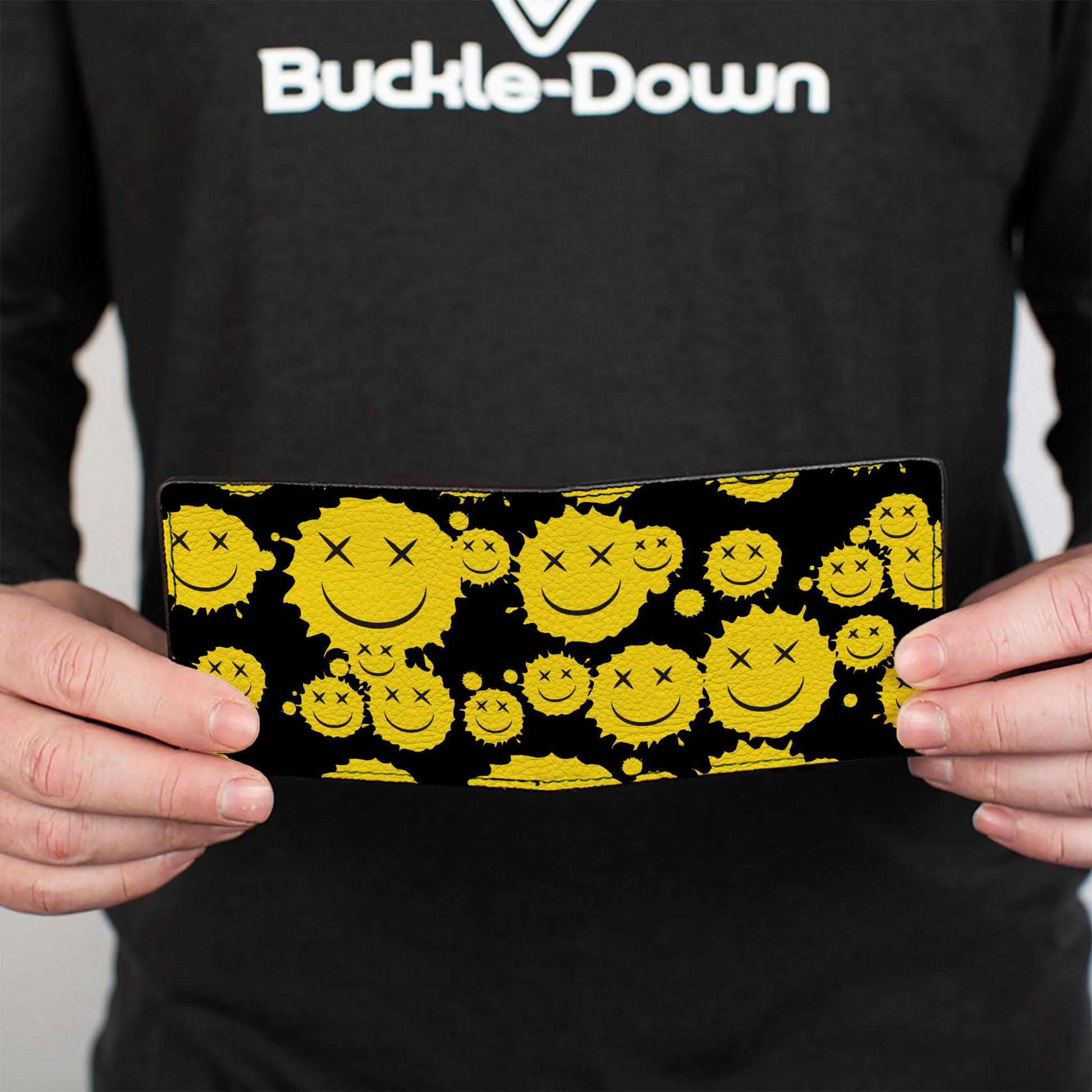 Bi-Fold Wallet - Smiley Face Splatter Scattered Black/Yellow Bi-Fold Wallets Buckle-Down