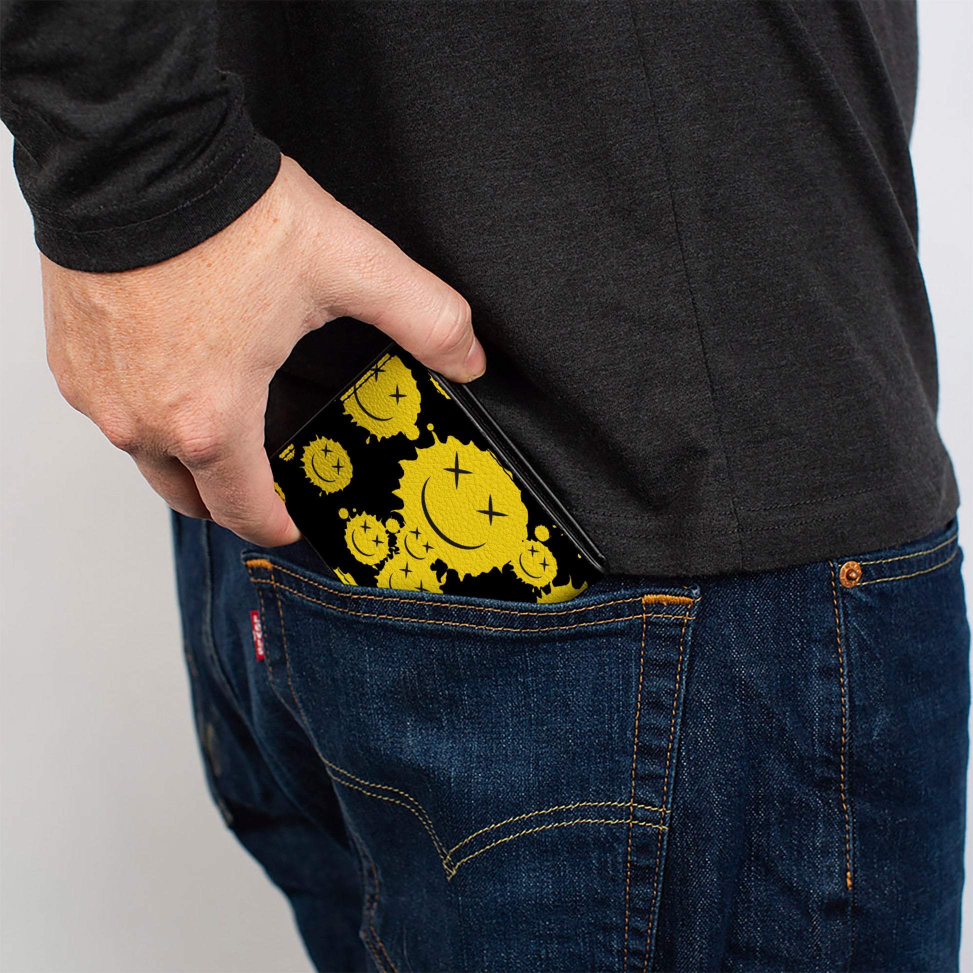 Bi-Fold Wallet - Smiley Face Splatter Scattered Black/Yellow Bi-Fold Wallets Buckle-Down