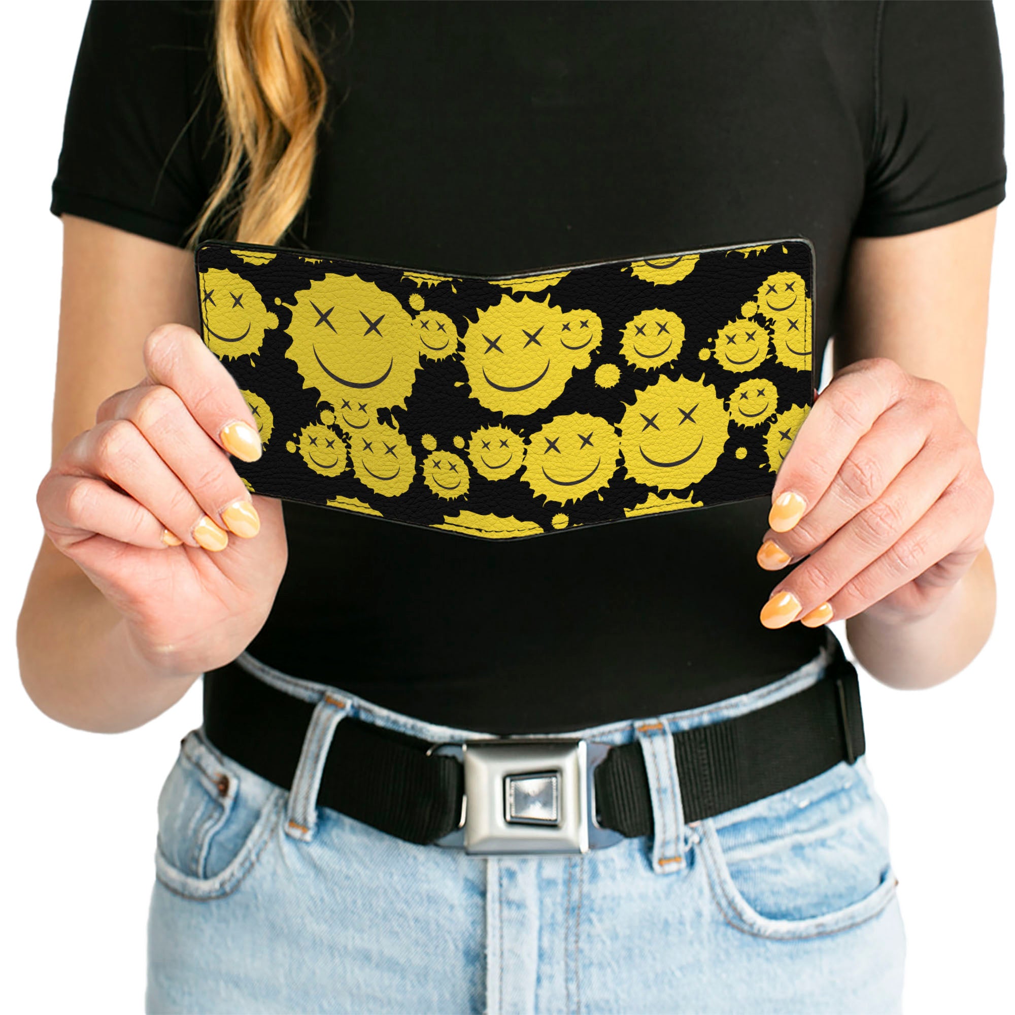 Bi-Fold Wallet - Smiley Face Splatter Scattered Black/Yellow Bi-Fold Wallets Buckle-Down