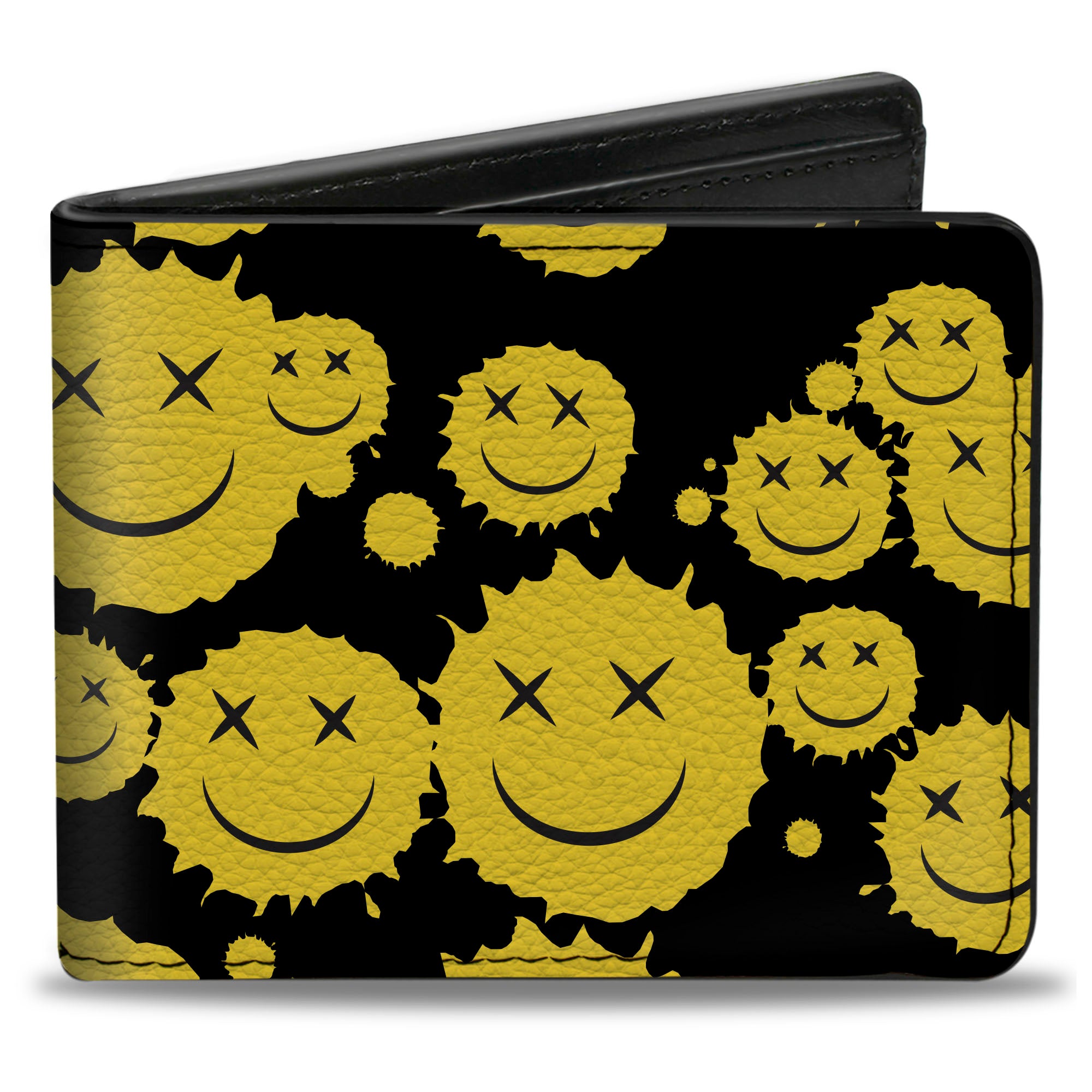 Bi-Fold Wallet - Smiley Face Splatter Scattered Black/Yellow Bi-Fold Wallets Buckle-Down
