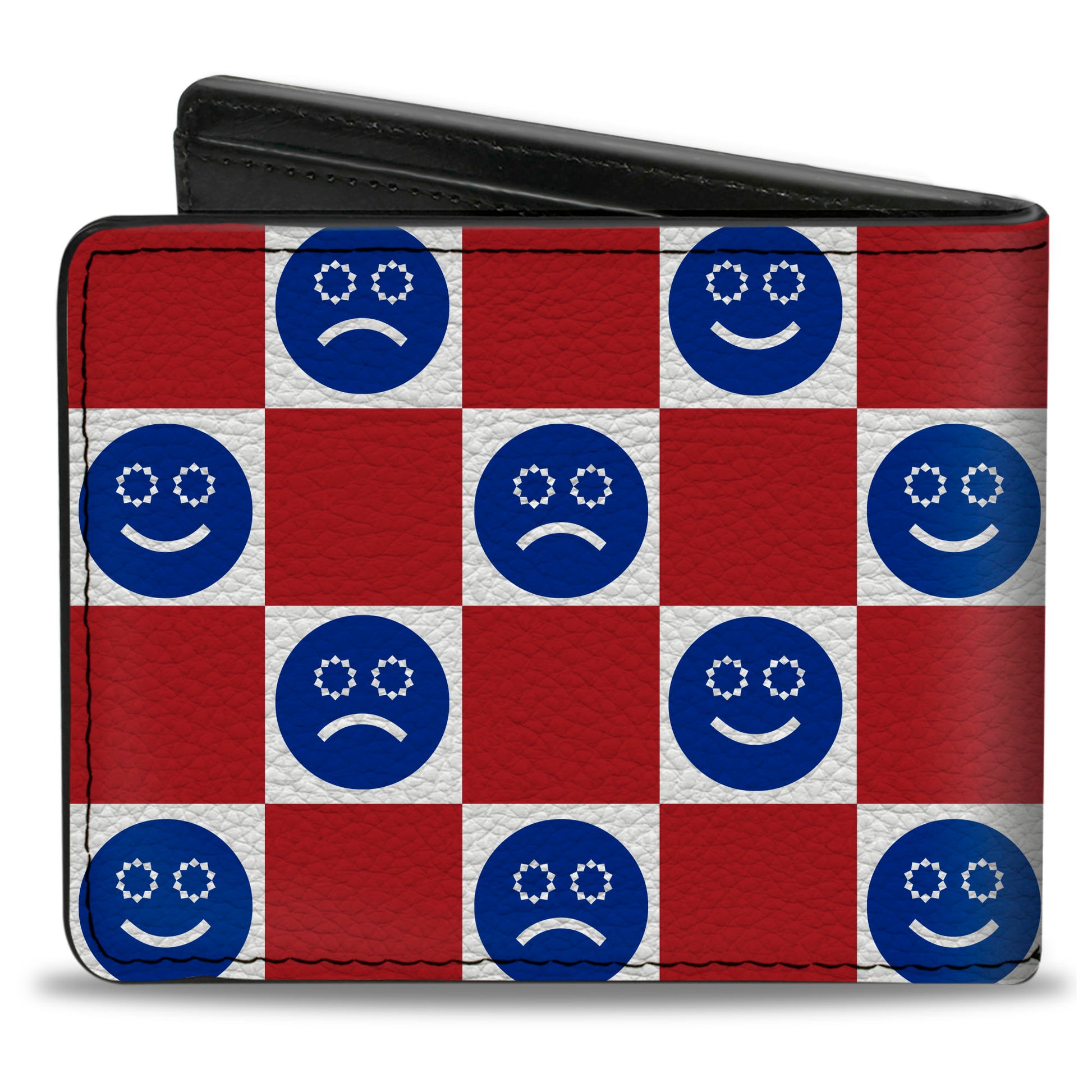 Bi-Fold Wallet - Smiley Sad Face Checker Red/White/Blue Bi-Fold Wallets Buckle-Down
