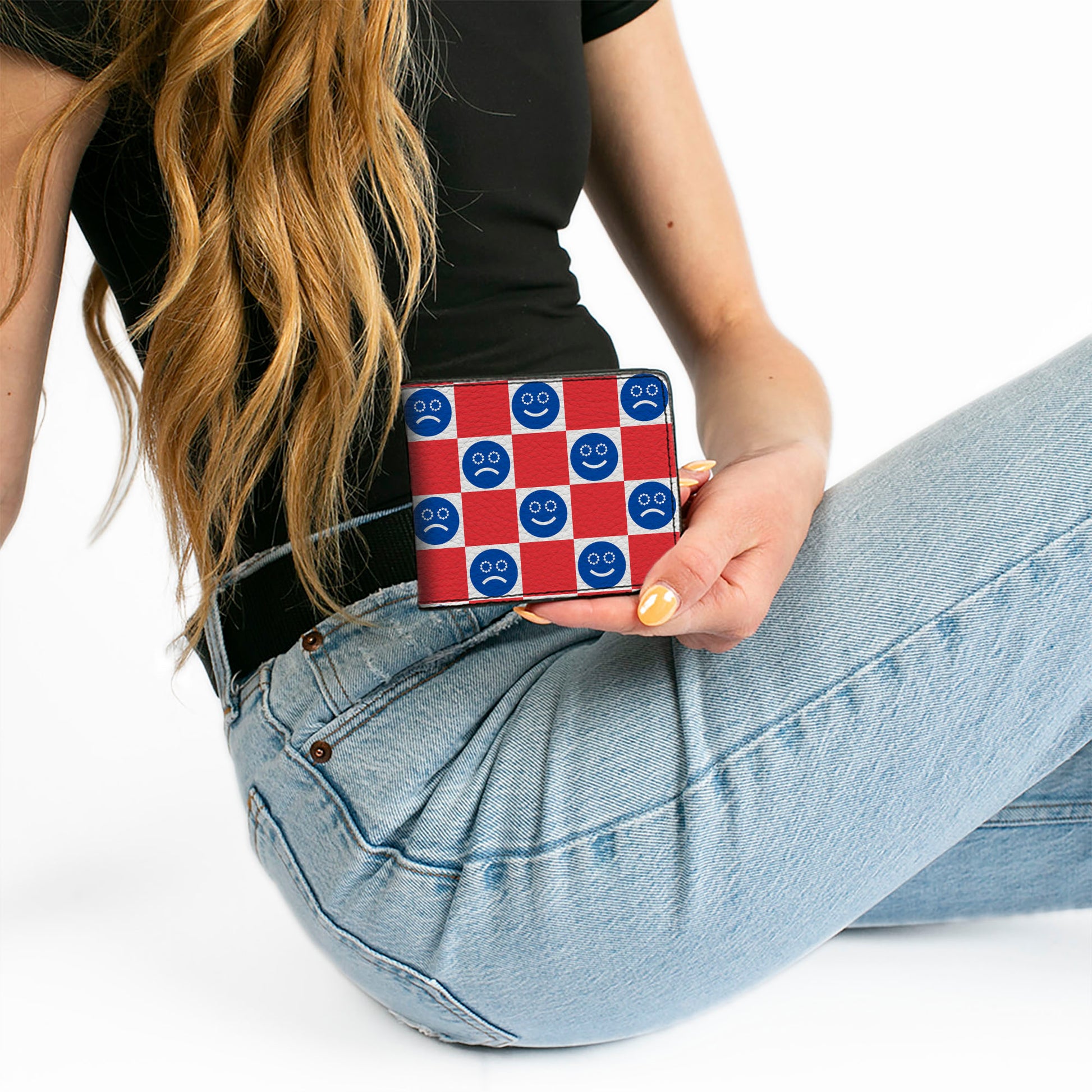 Bi-Fold Wallet - Smiley Sad Face Checker Red/White/Blue Bi-Fold Wallets Buckle-Down