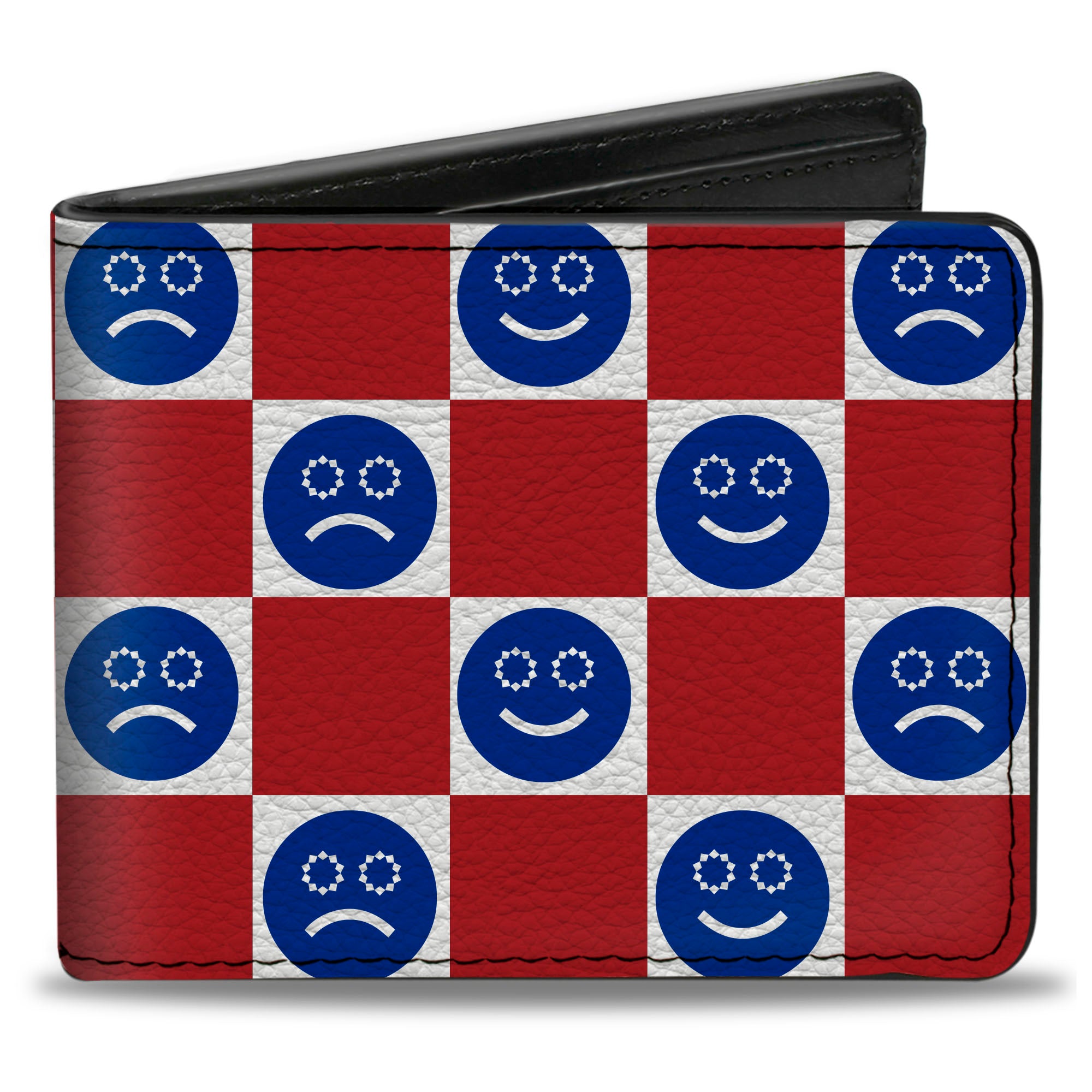 Bi-Fold Wallet - Smiley Sad Face Checker Red/White/Blue Bi-Fold Wallets Buckle-Down