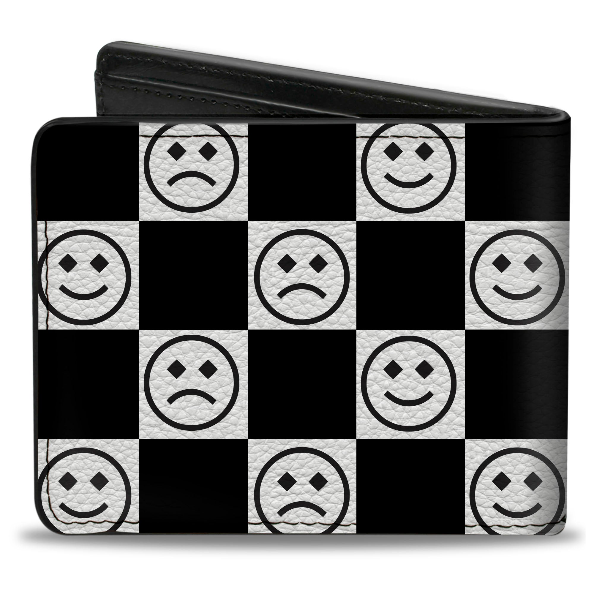 Bi-Fold Wallet - Smiley Sad Face Checker Black/White Bi-Fold Wallets Buckle-Down