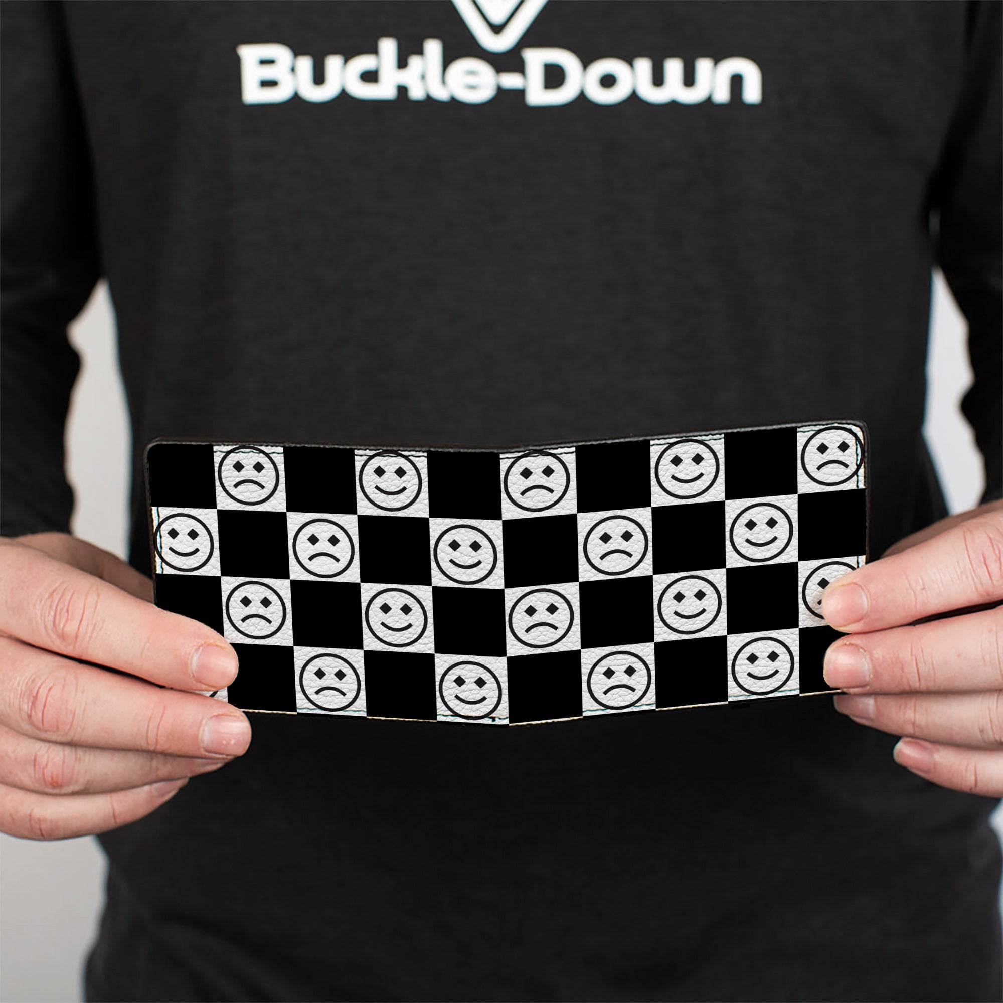 Bi-Fold Wallet - Smiley Sad Face Checker Black/White Bi-Fold Wallets Buckle-Down