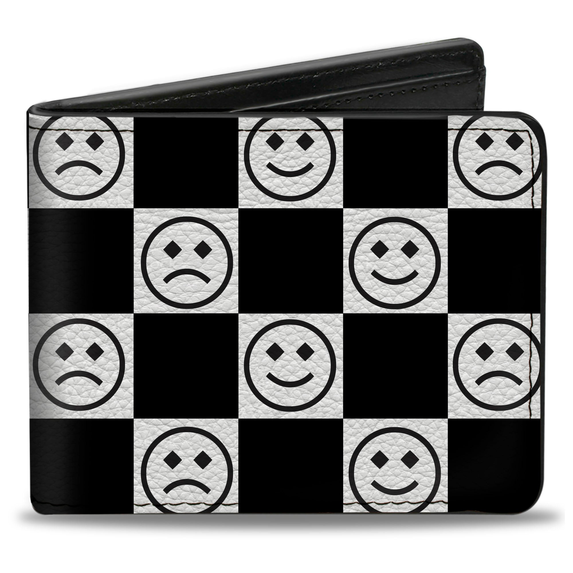 Bi-Fold Wallet - Smiley Sad Face Checker Black/White Bi-Fold Wallets Buckle-Down