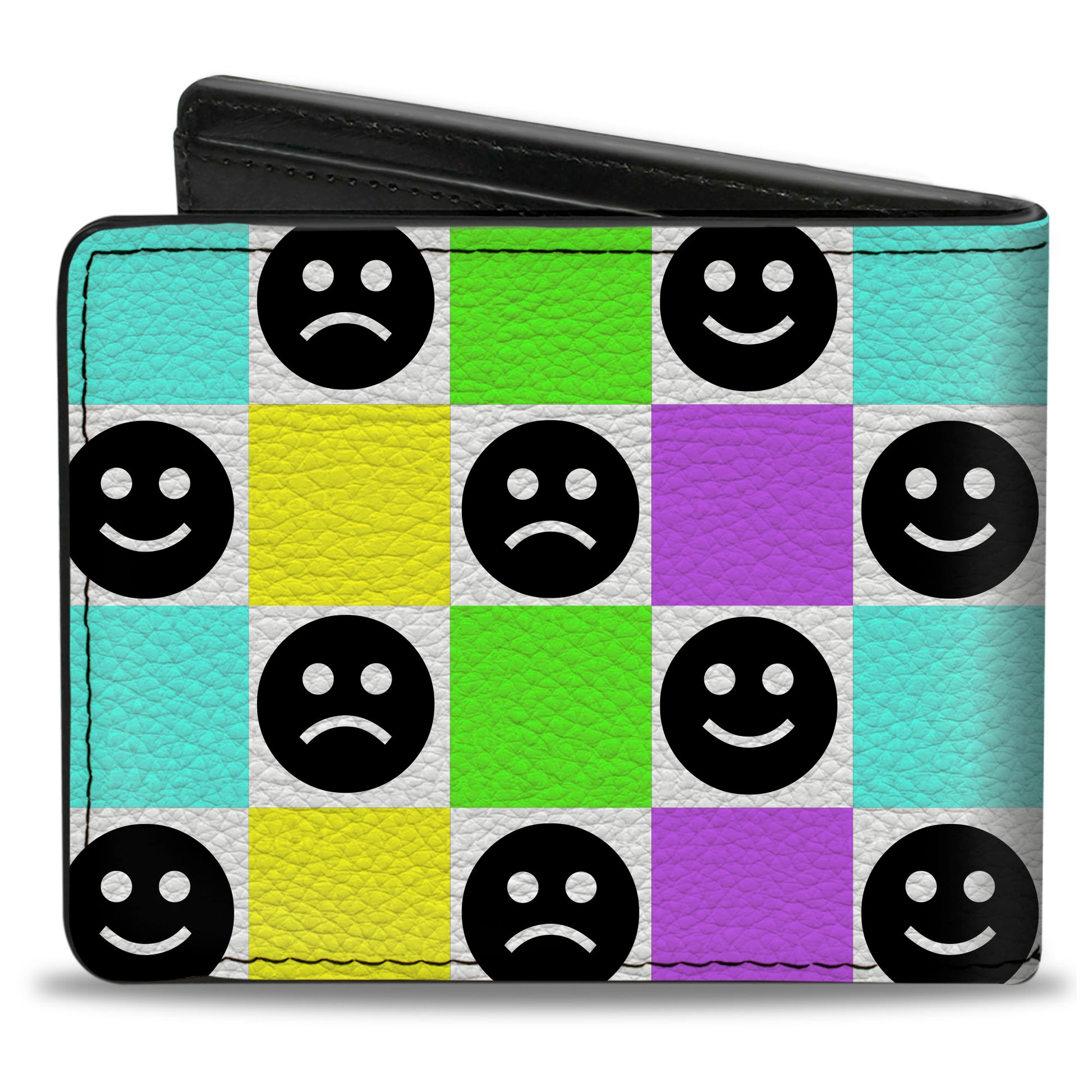 Bi-Fold Wallet - Smiley Sad Face Checker Multi Color/White Bi-Fold Wallets Buckle-Down