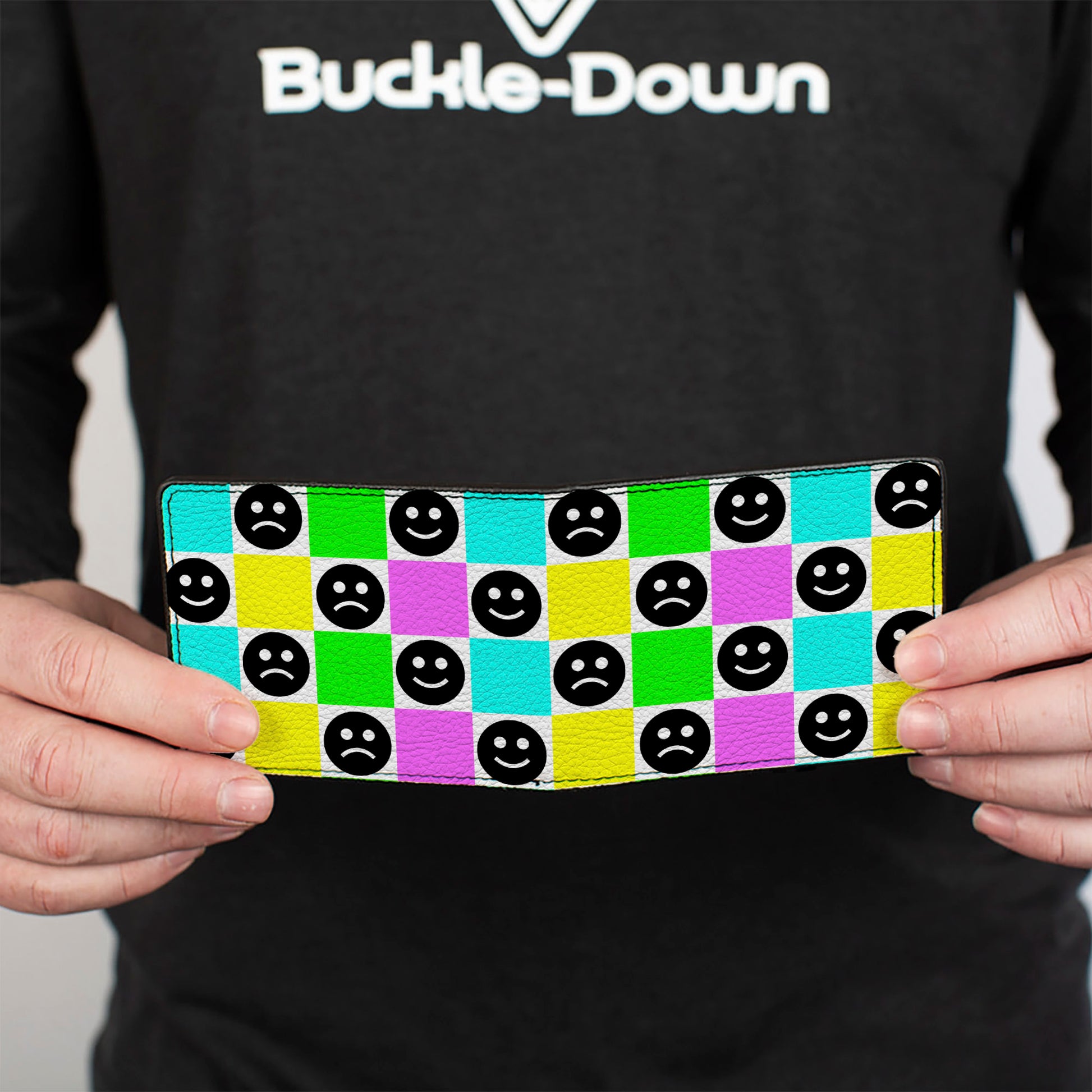 Bi-Fold Wallet - Smiley Sad Face Checker Multi Color/White Bi-Fold Wallets Buckle-Down