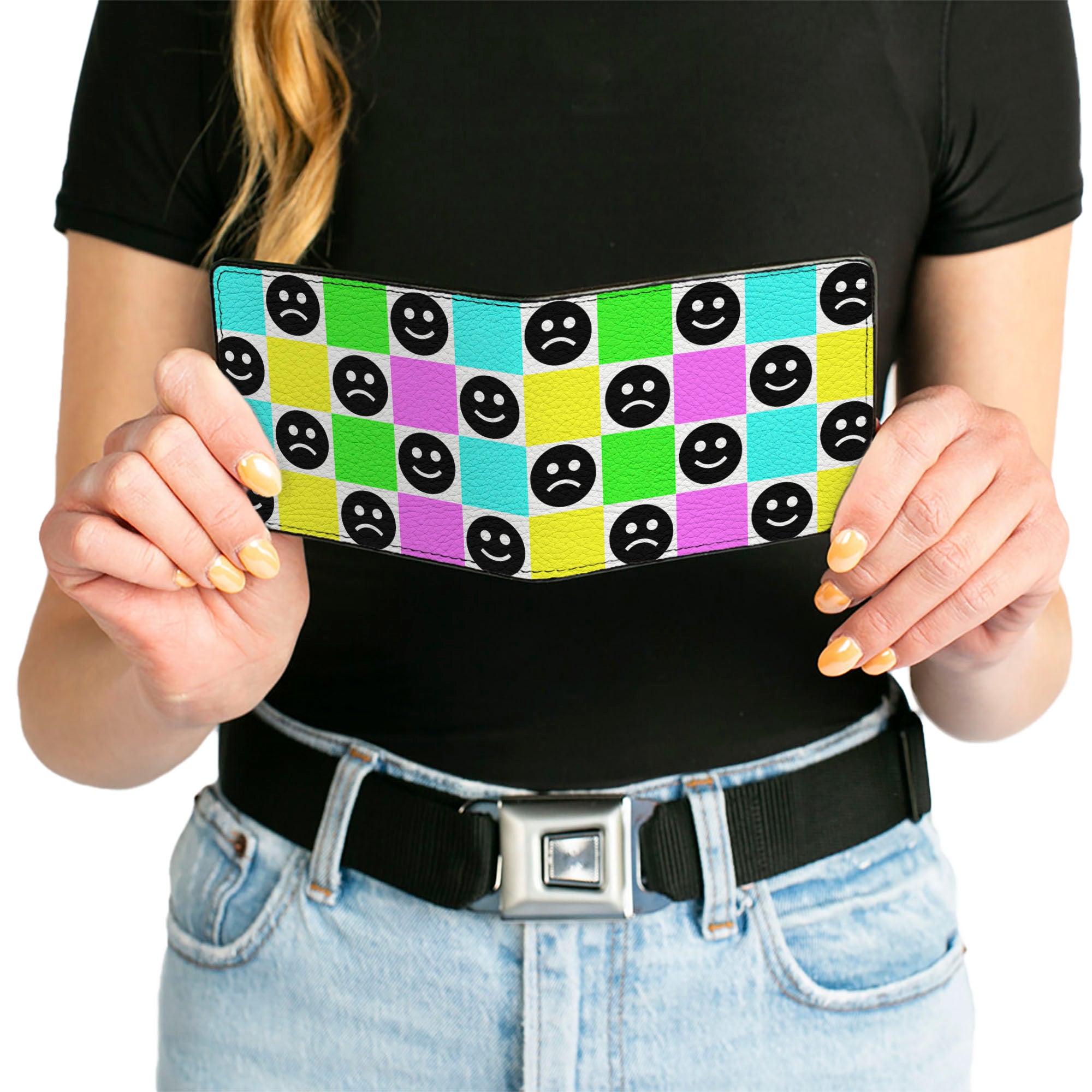 Bi-Fold Wallet - Smiley Sad Face Checker Multi Color/White Bi-Fold Wallets Buckle-Down