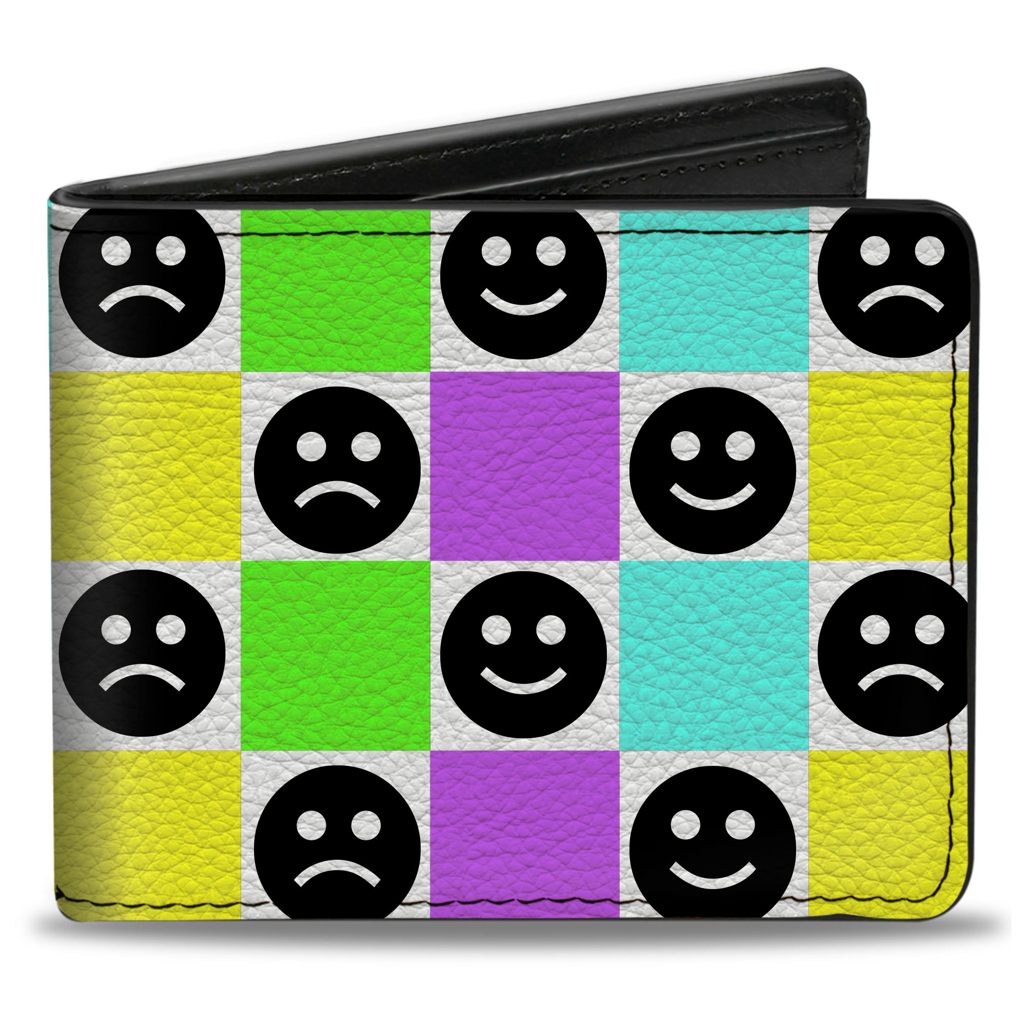Bi-Fold Wallet - Smiley Sad Face Checker Multi Color/White Bi-Fold Wallets Buckle-Down